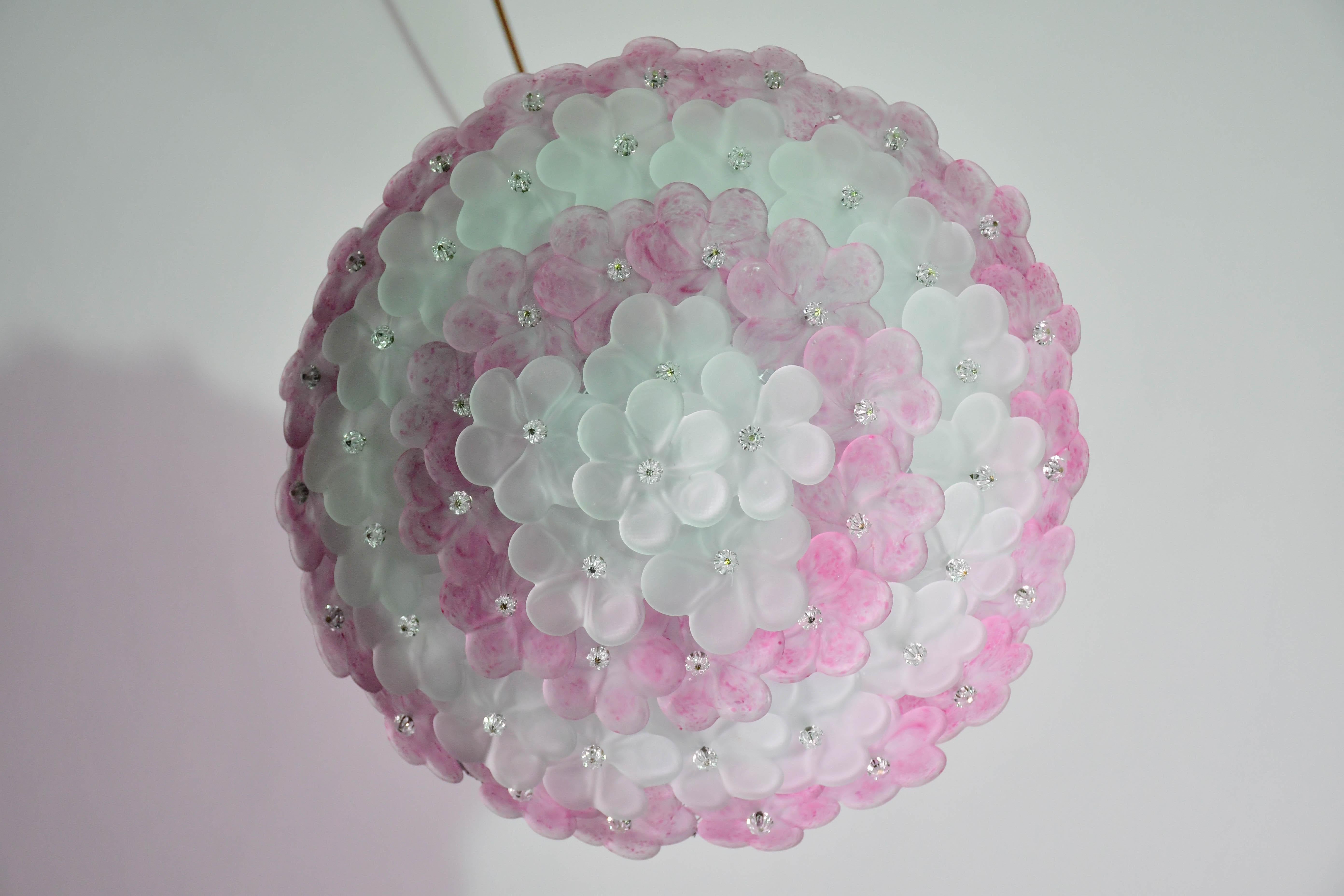 Elegant Murano Ceiling Light Pink Flower by Seguso for Venini, Italy im Angebot 6