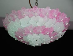Elegant Murano Ceiling Light Pink Flower by Seguso for Venini, Italy