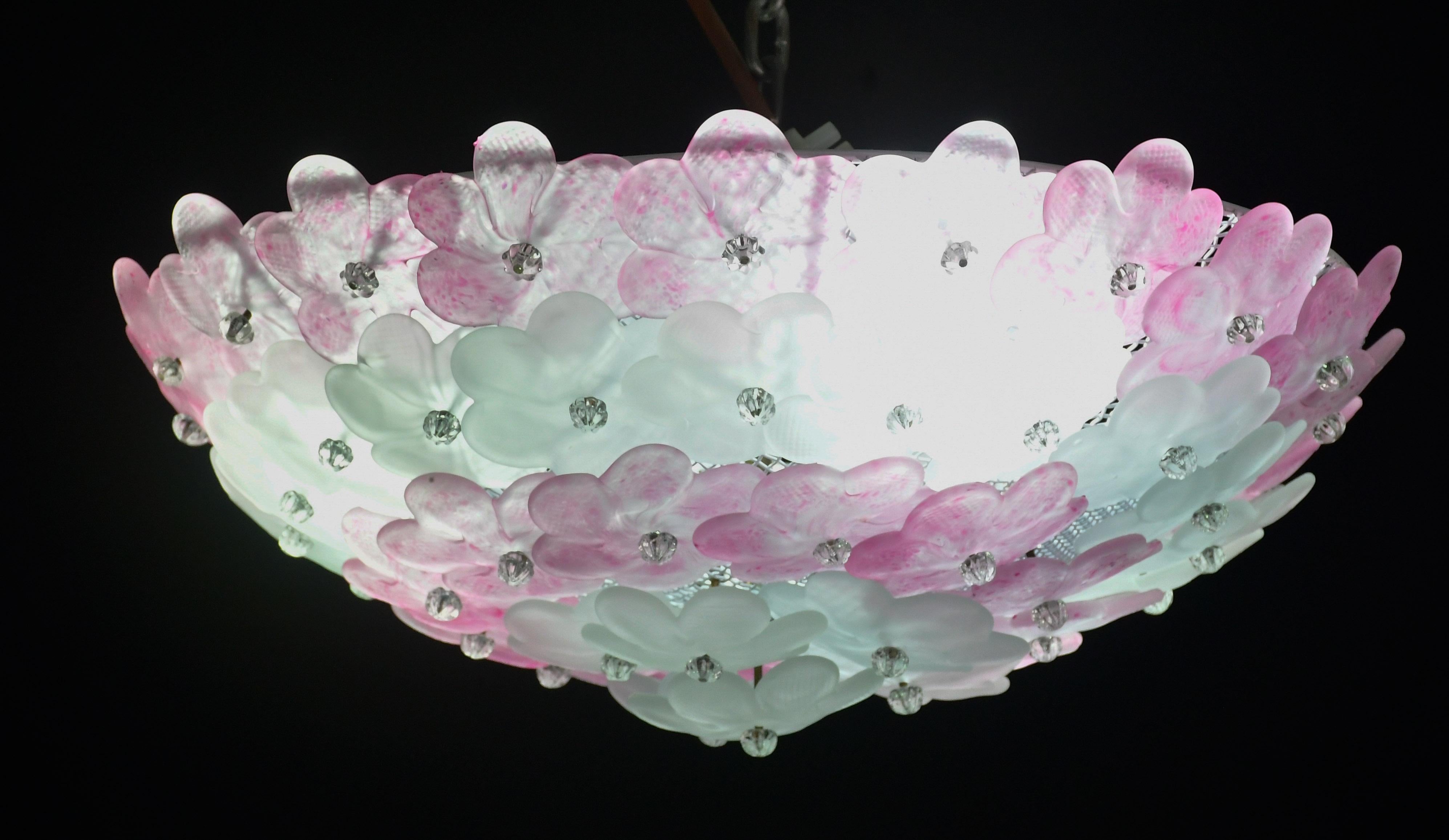 Elegant Murano Ceiling Light Pink Flower by Seguso for Venini, Italy im Angebot 2