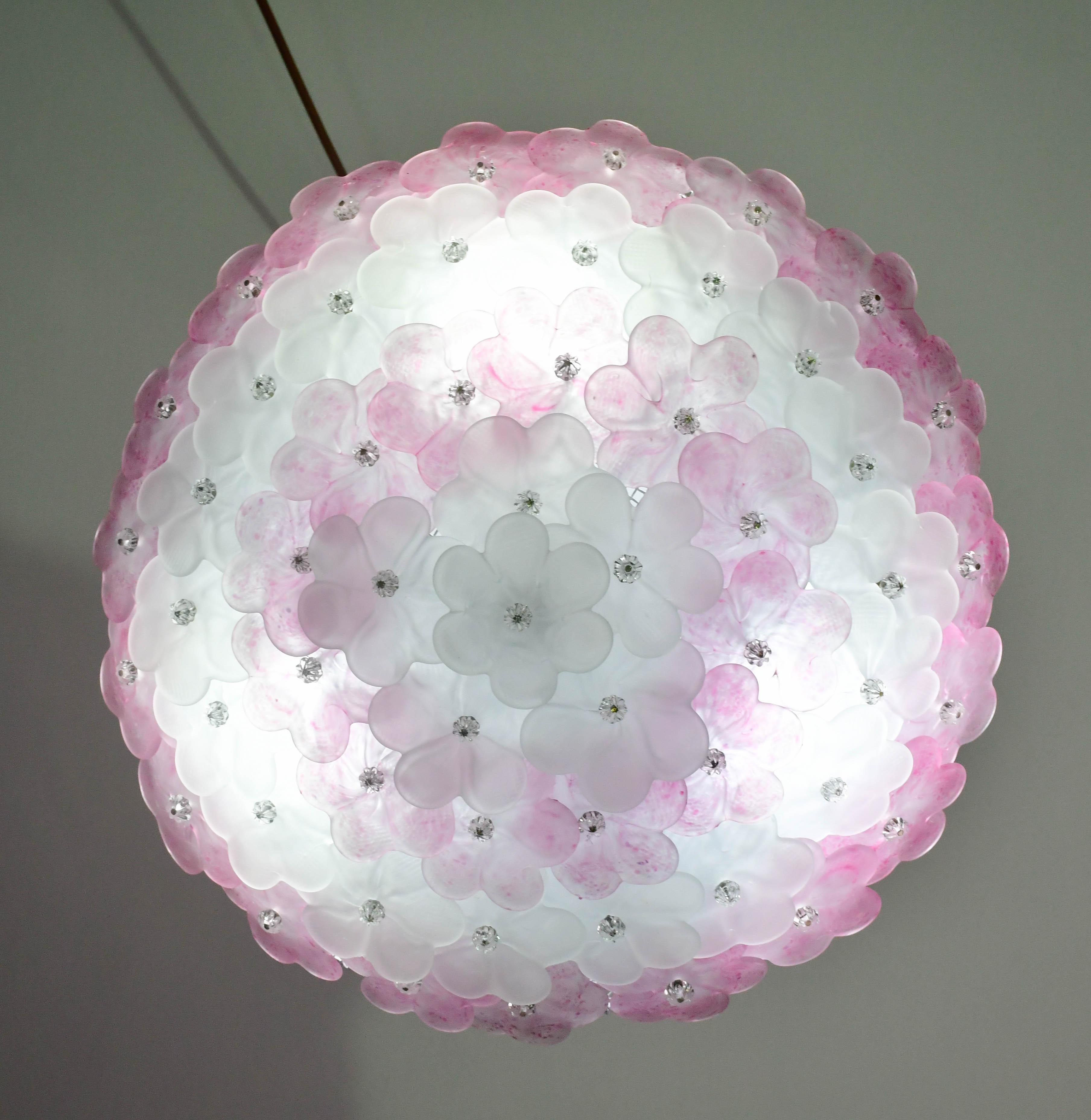 Elegant Murano Ceiling Light Pink Flower by Seguso for Venini, Italy im Angebot 3