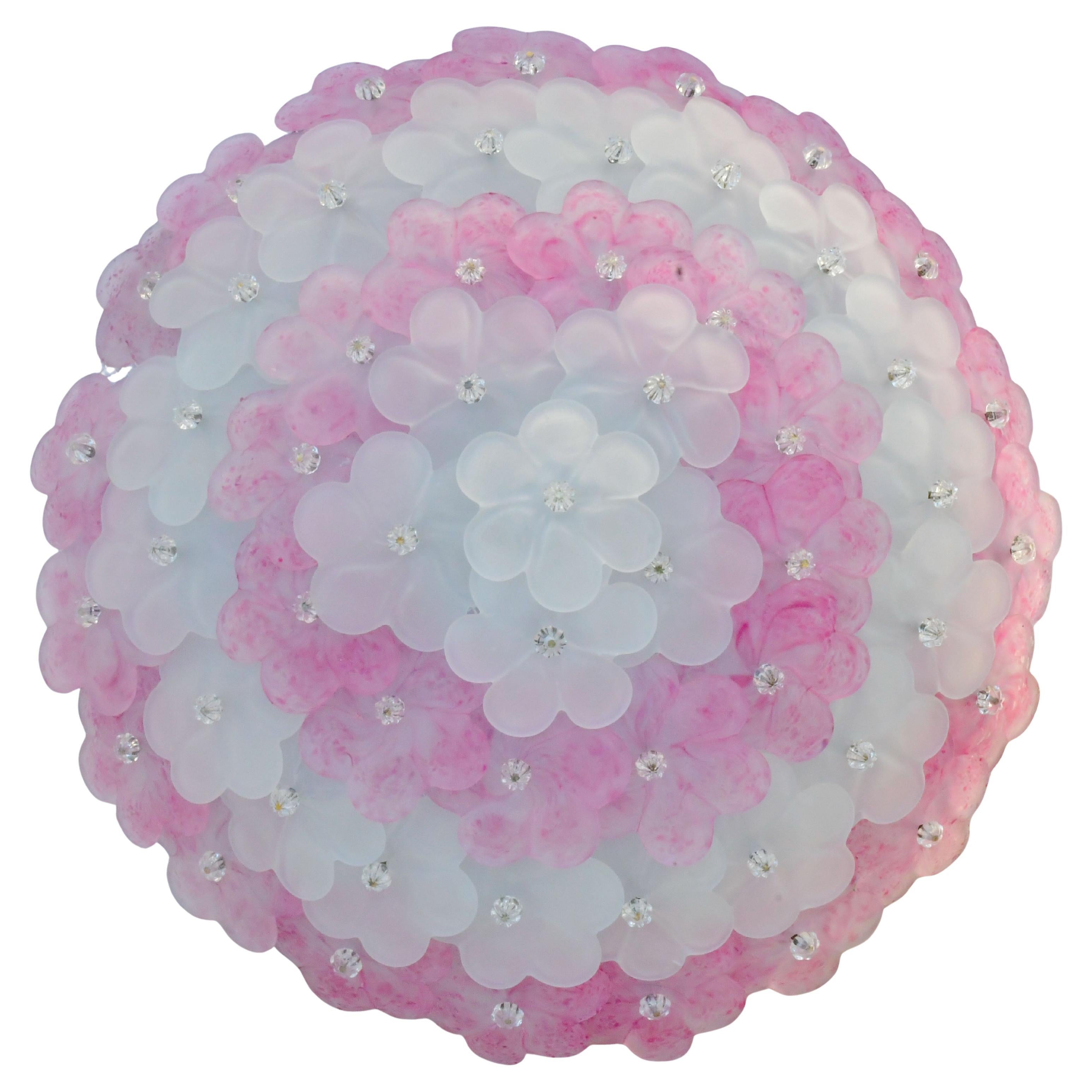 Elegant Murano Ceiling Light Pink Flower by Seguso for Venini, Italy
