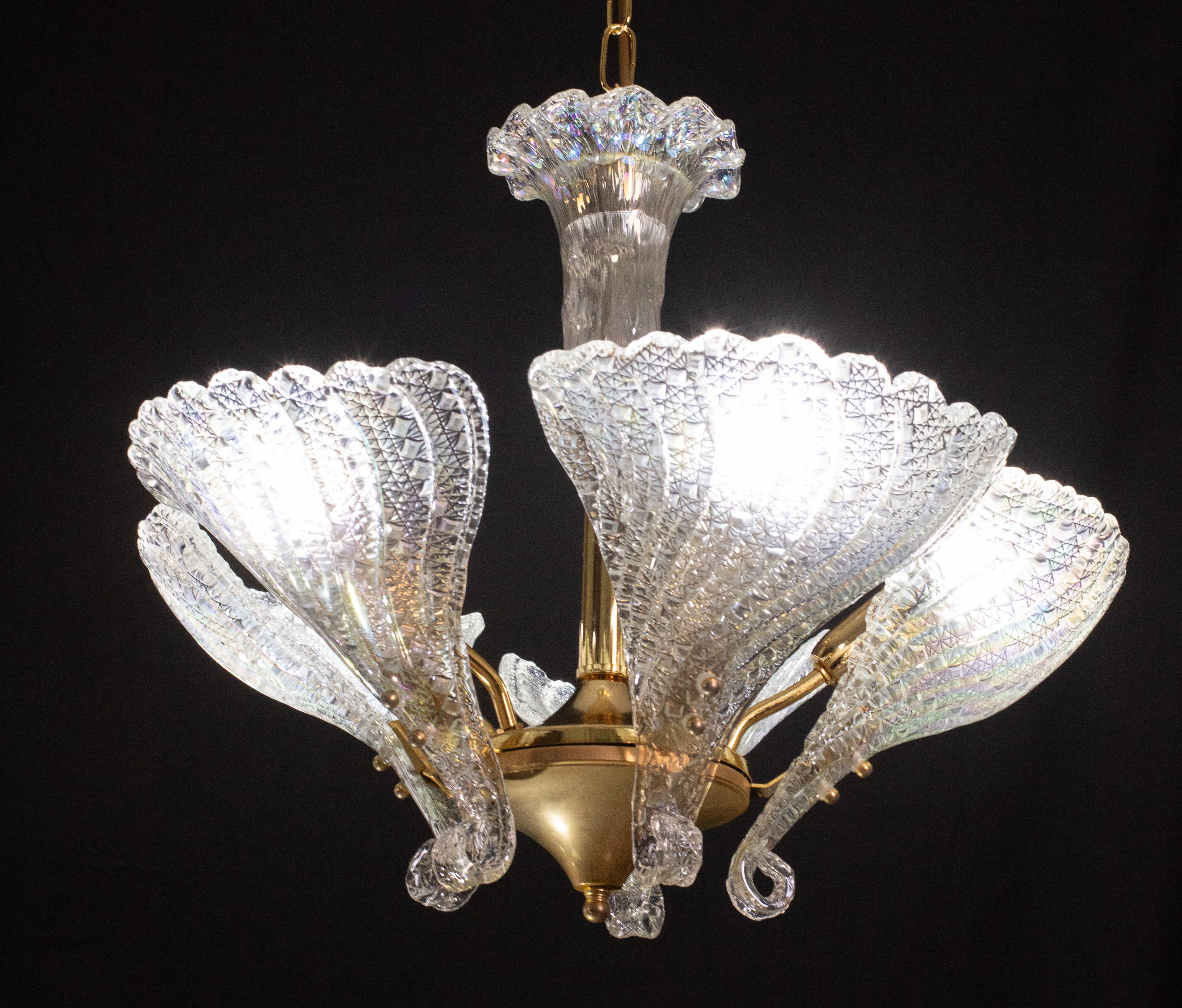 Eleganza del lampadario di Murano Foglie iridescenti in vendita 6