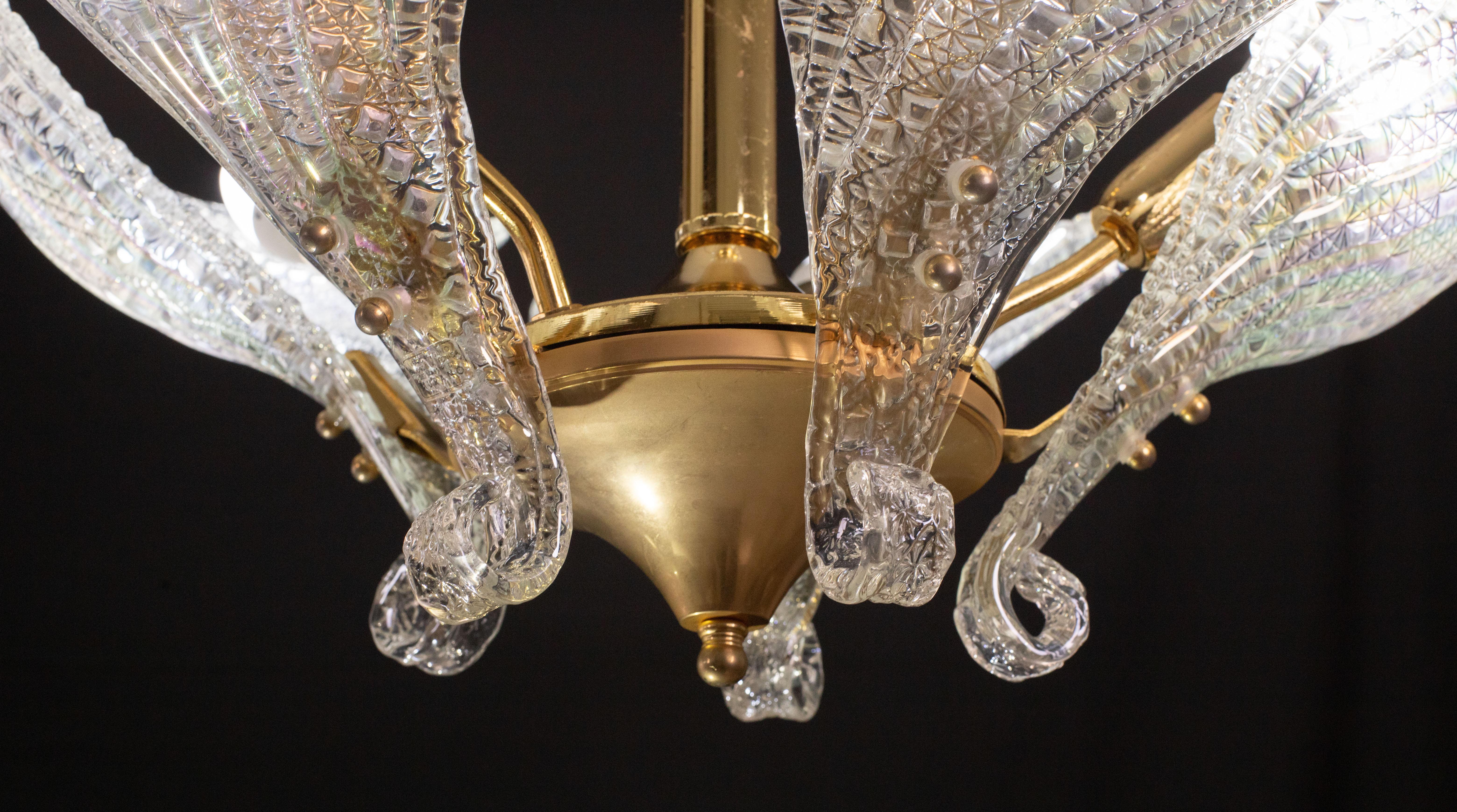 Eleganza del lampadario di Murano Foglie iridescenti in vendita 7