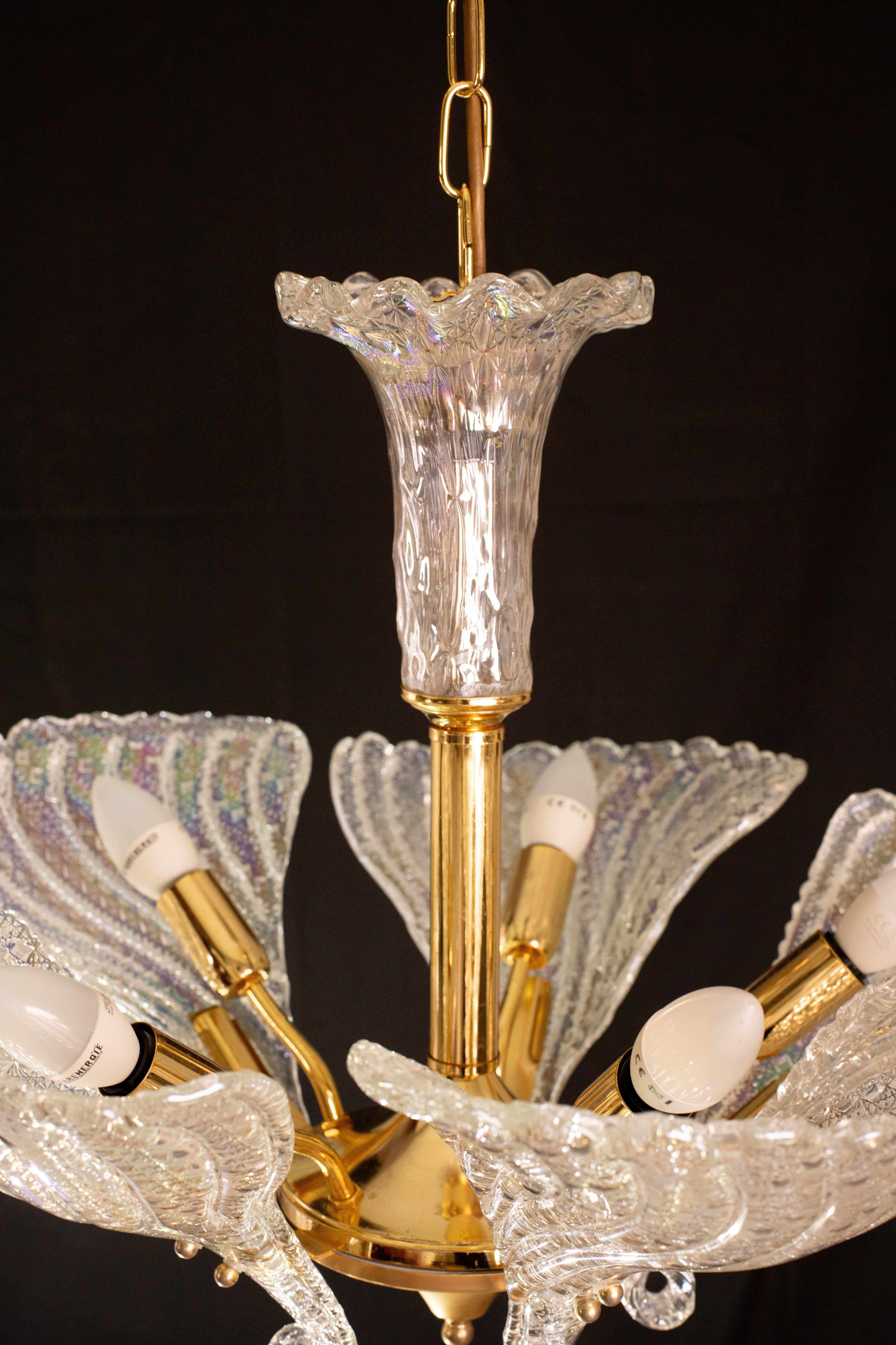 Eleganza del lampadario di Murano Foglie iridescenti in vendita 8