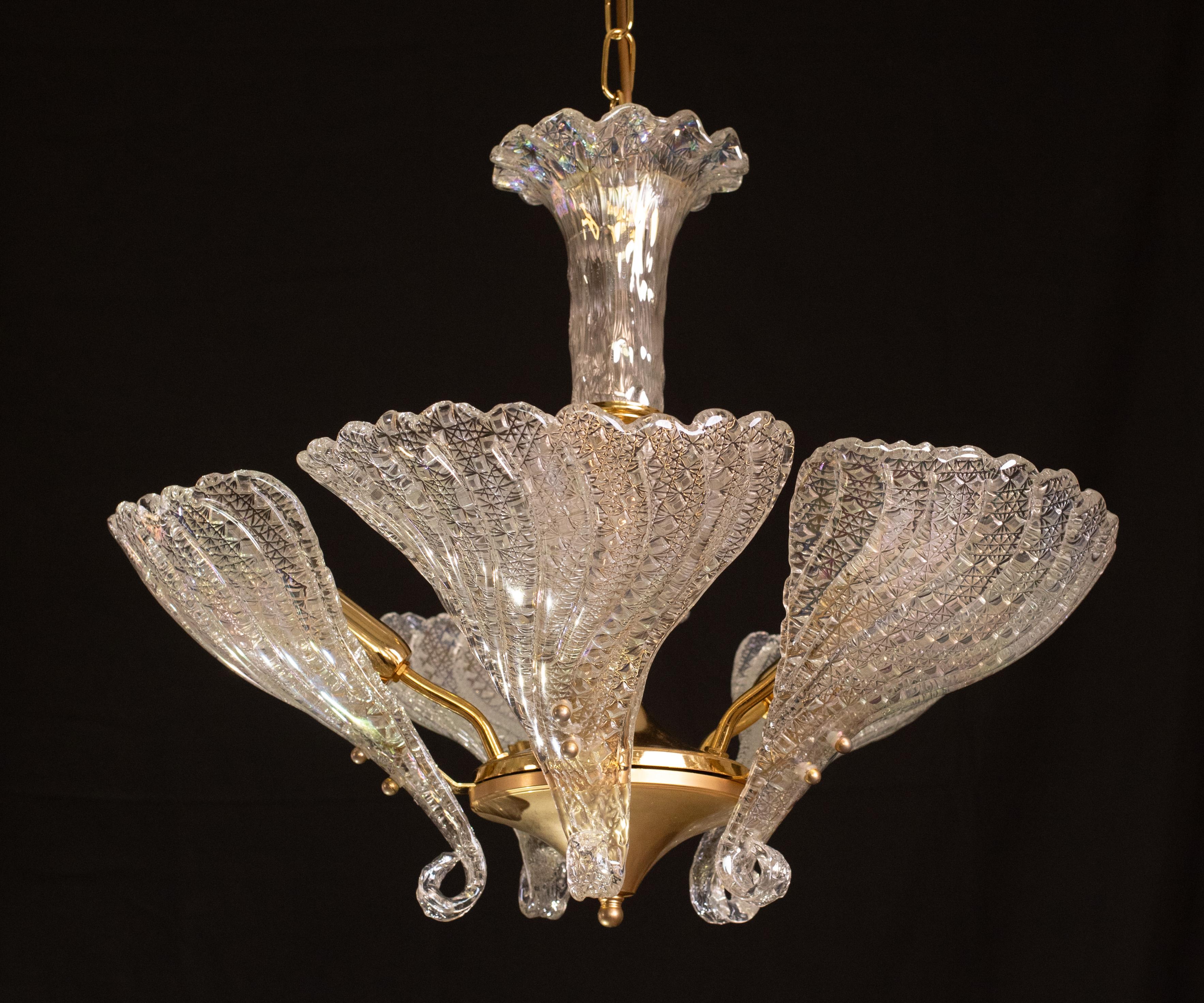 Fine XX secolo Eleganza del lampadario di Murano Foglie iridescenti in vendita