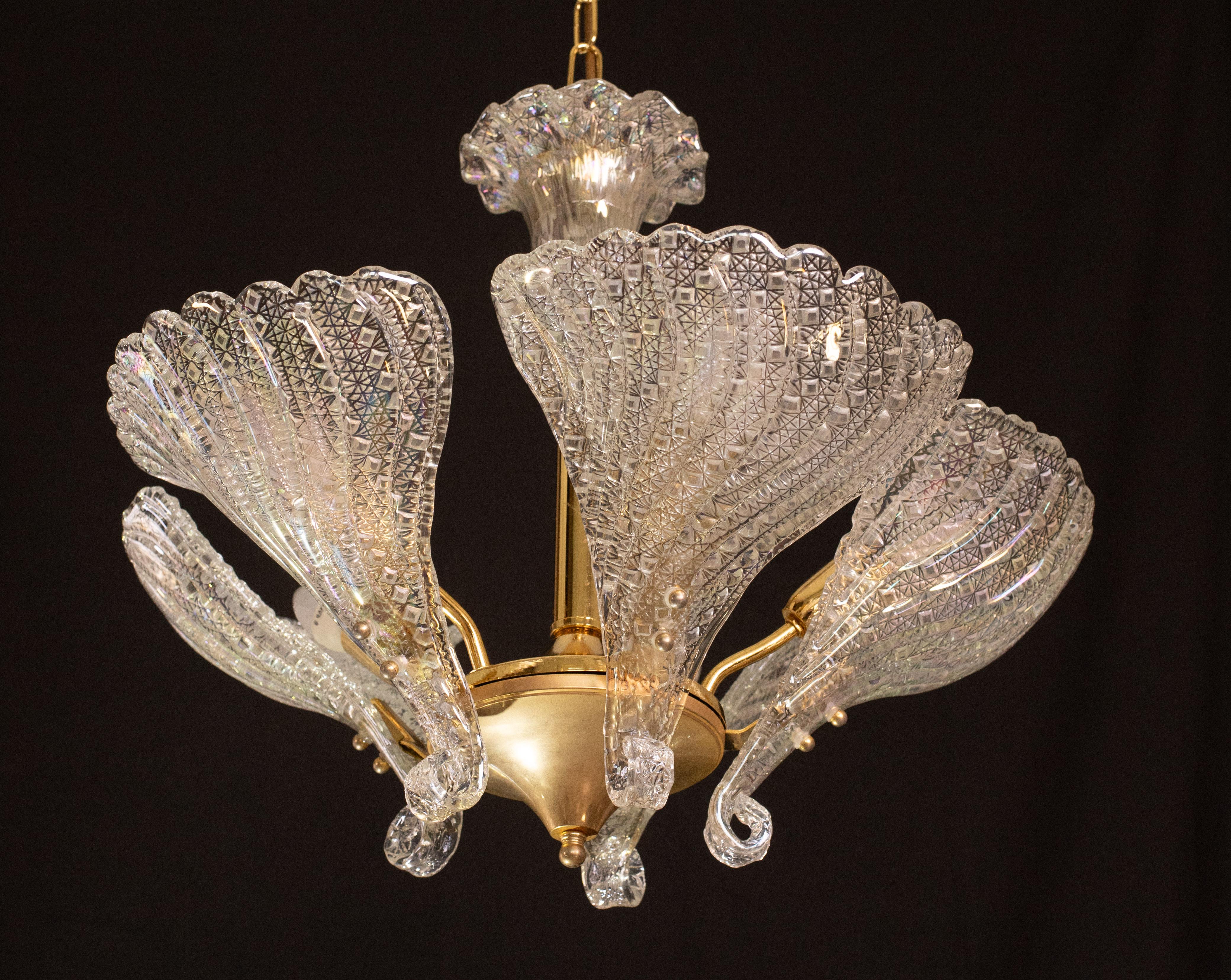 Eleganza del lampadario di Murano Foglie iridescenti in vendita 3