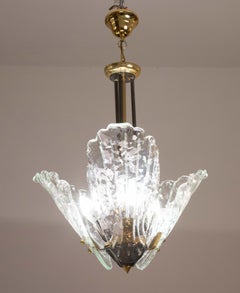 Elegant Murano Chandelier with 3 Leaves Iridescent in Murano Glass