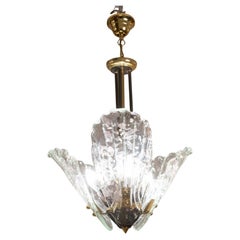 Elegant Murano Chandelier with 3 Leaves Iridescent in Murano Glass