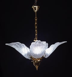 Elegant Murano Chandelier with 5 Leaves in Grit