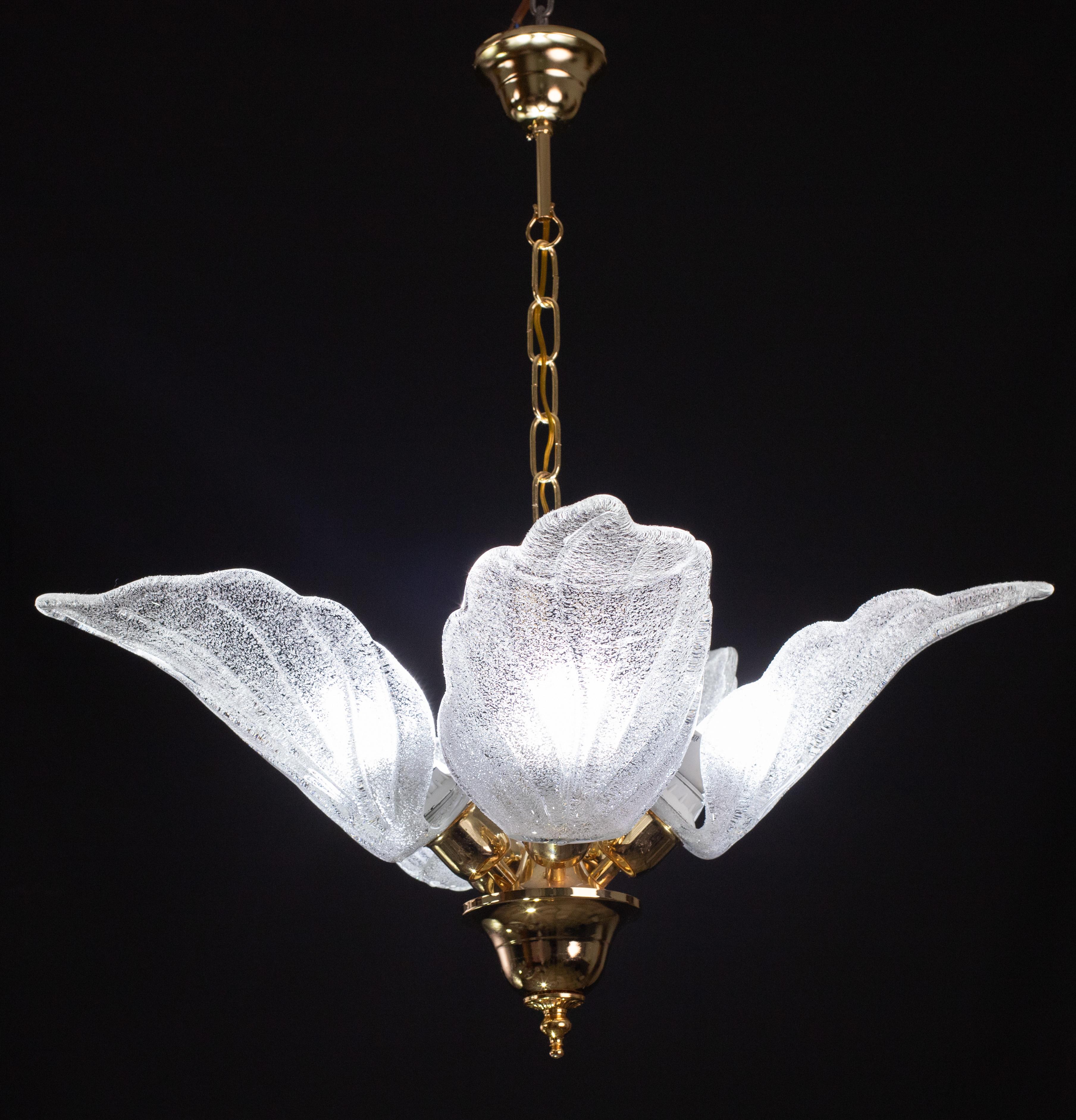 Eleganter Murano-Kronleuchter mit 5 Blättern in Gitter im Angebot 1