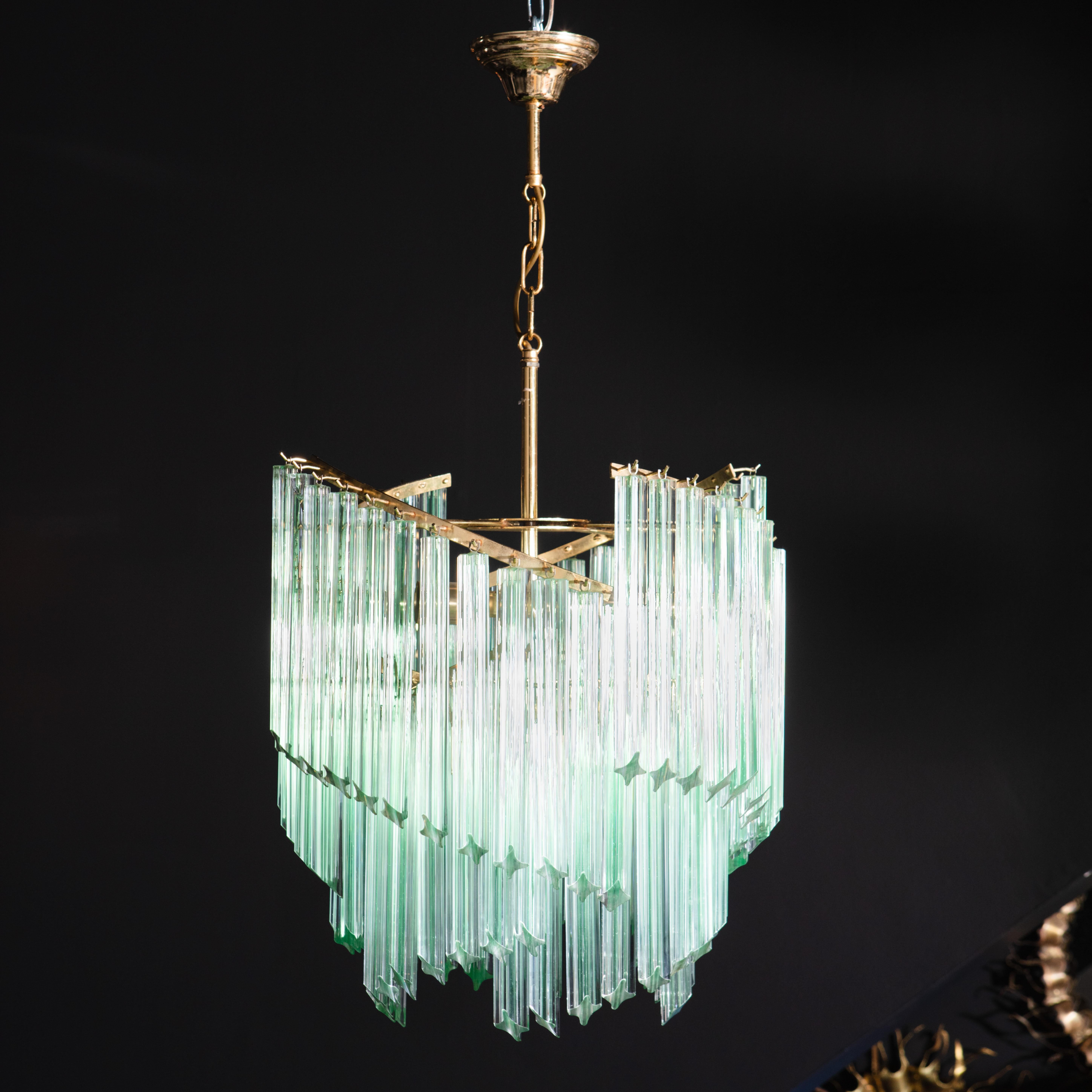 Mid-Century Modern Elegant Murano Chandelier with Aqua Glass Prisms