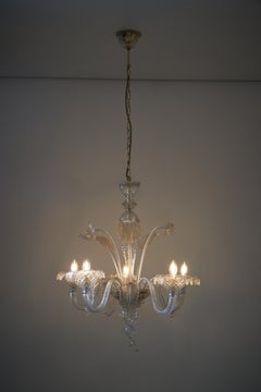 Elegant Murano Chandelier With Gold and Flowers