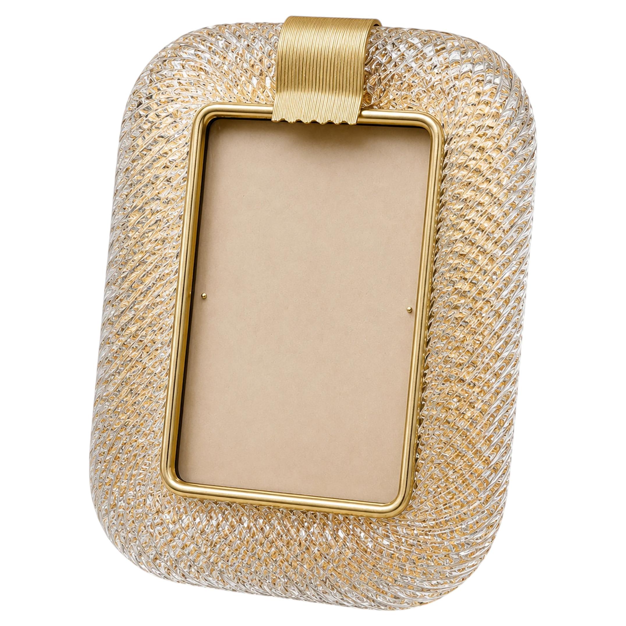 Elegant Murano Clear & Gold Fleck Glass Picture Frame, Italy, 1990s–2000s