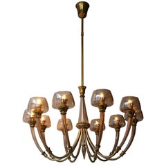 Vintage Elegant Murano Glass and Brass Chandelier