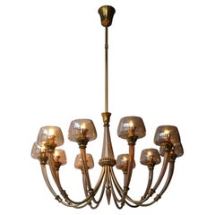 Elegant Murano Glass and Brass Chandelier, Ten Light, Antique Style