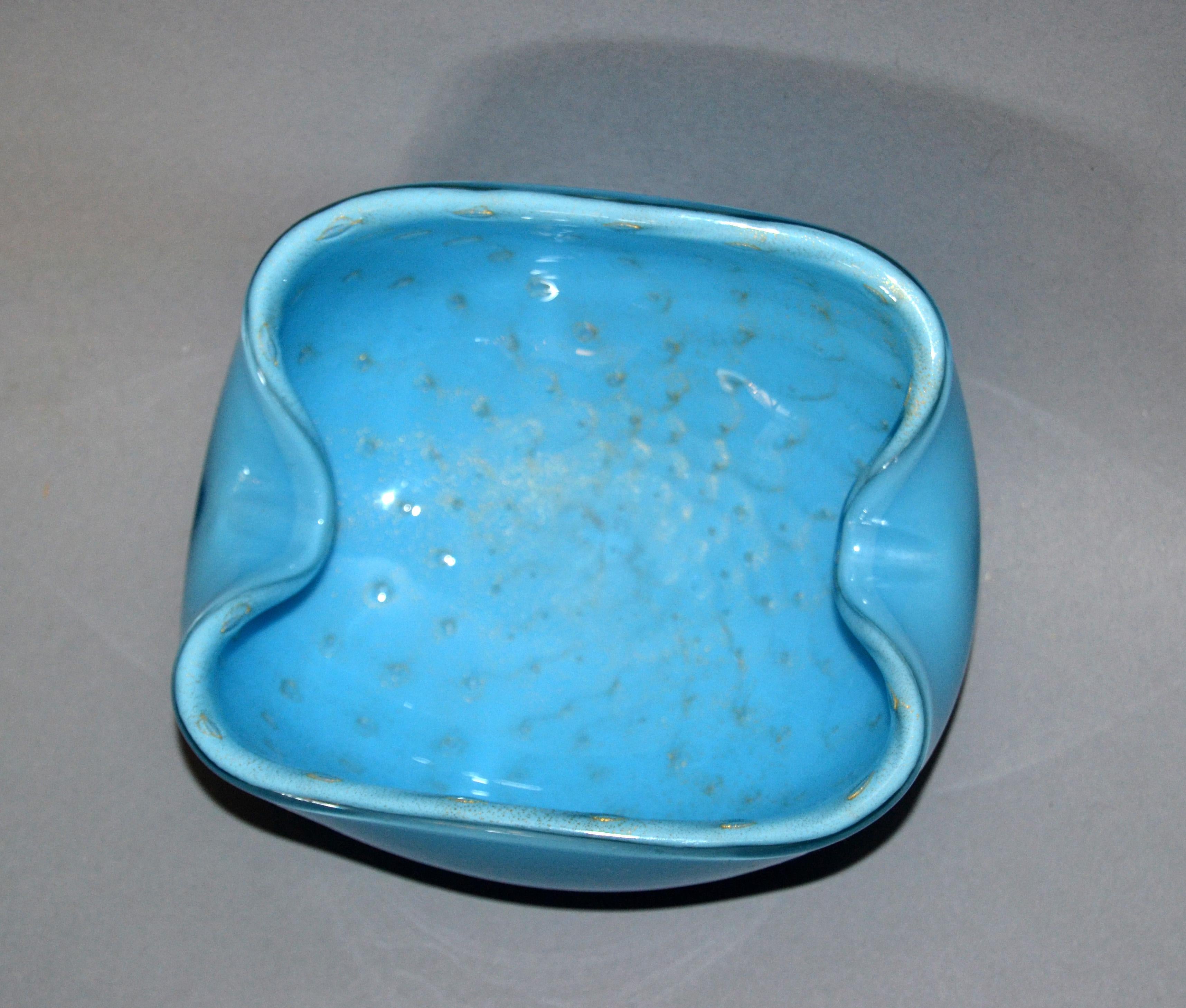 Elegant Murano Glass Blue and Gold Flecks Bowls or Catchalls, a Pair 1