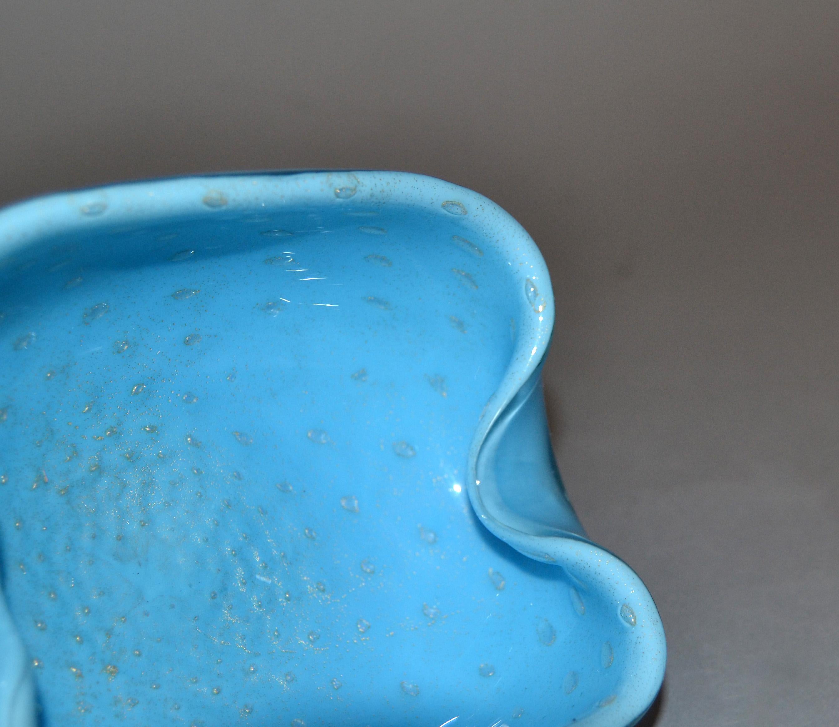 Elegant Murano Glass Blue and Gold Flecks Bowls or Catchalls, a Pair 3