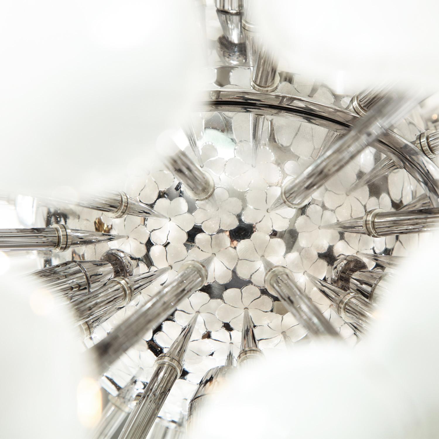 Hand-Crafted Elegant Murano Glass Flower Sputnik-Style Chandelier For Sale