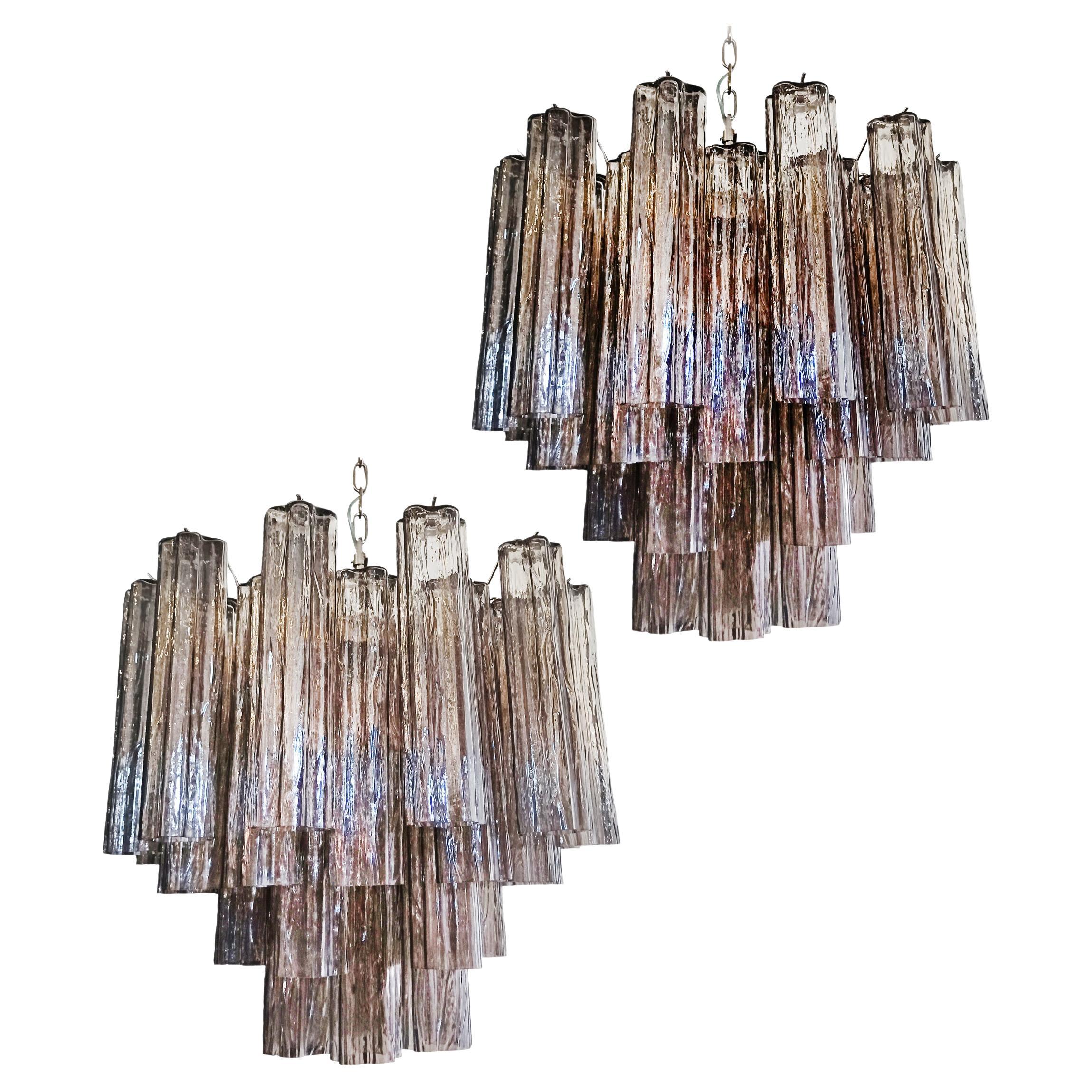 Elegant Murano Glass Tube Chandeliers - 36 smoked glass tubes