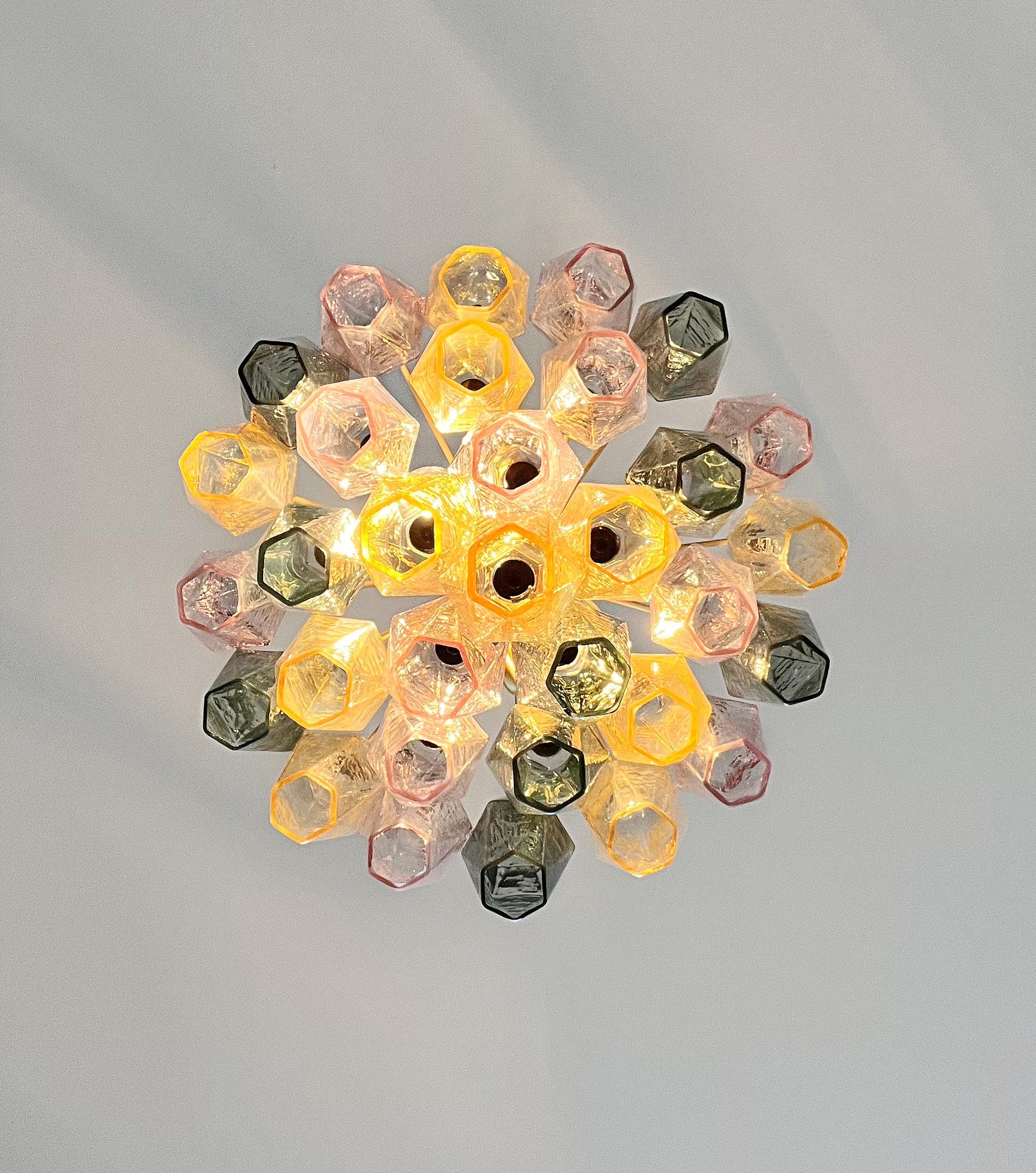 Elegant Murano multicolored Poliedri Chandelier - Carlo Scarpa design in vendita 11