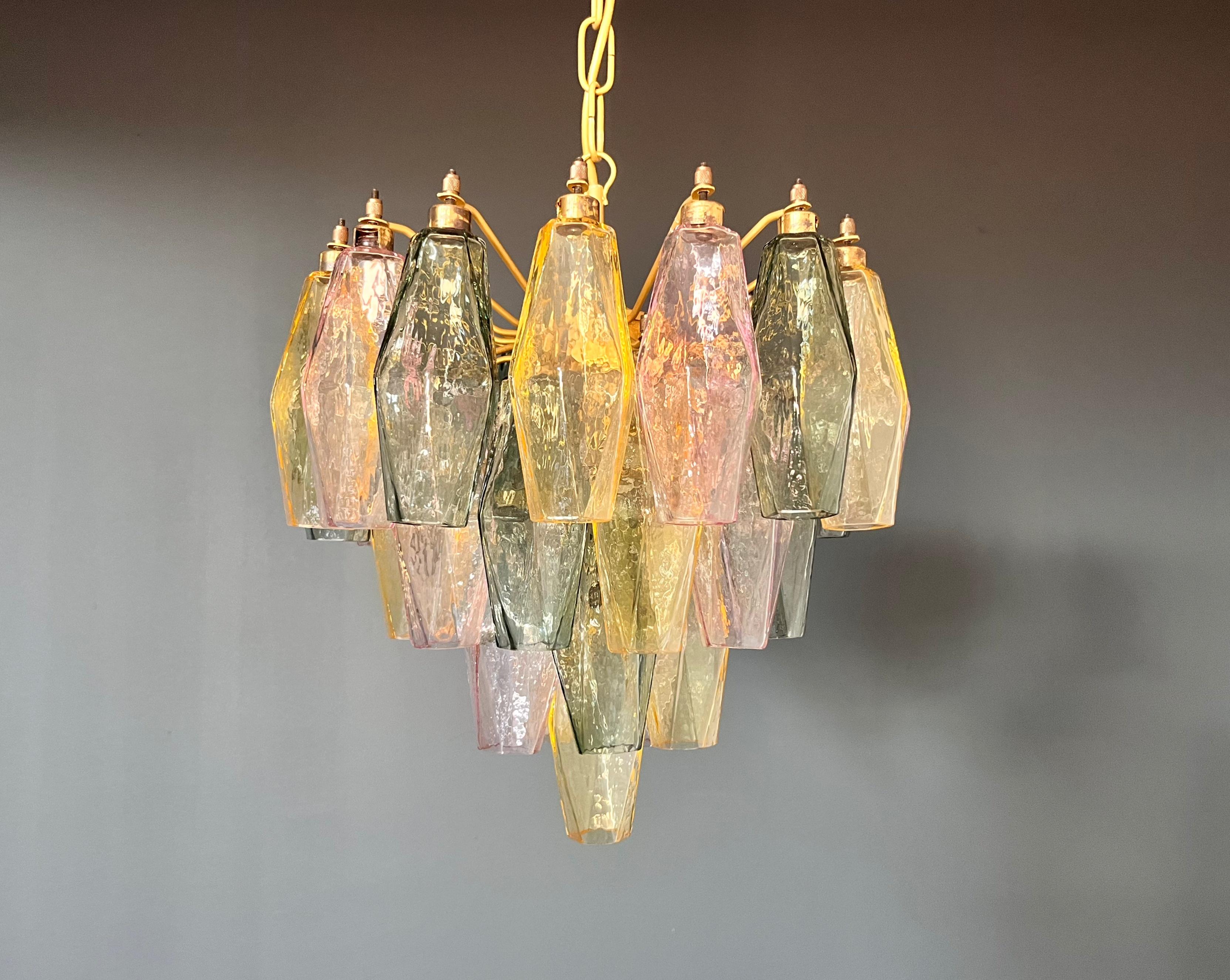 Galvanizzato Elegant Murano multicolored Poliedri Chandelier - Carlo Scarpa design in vendita