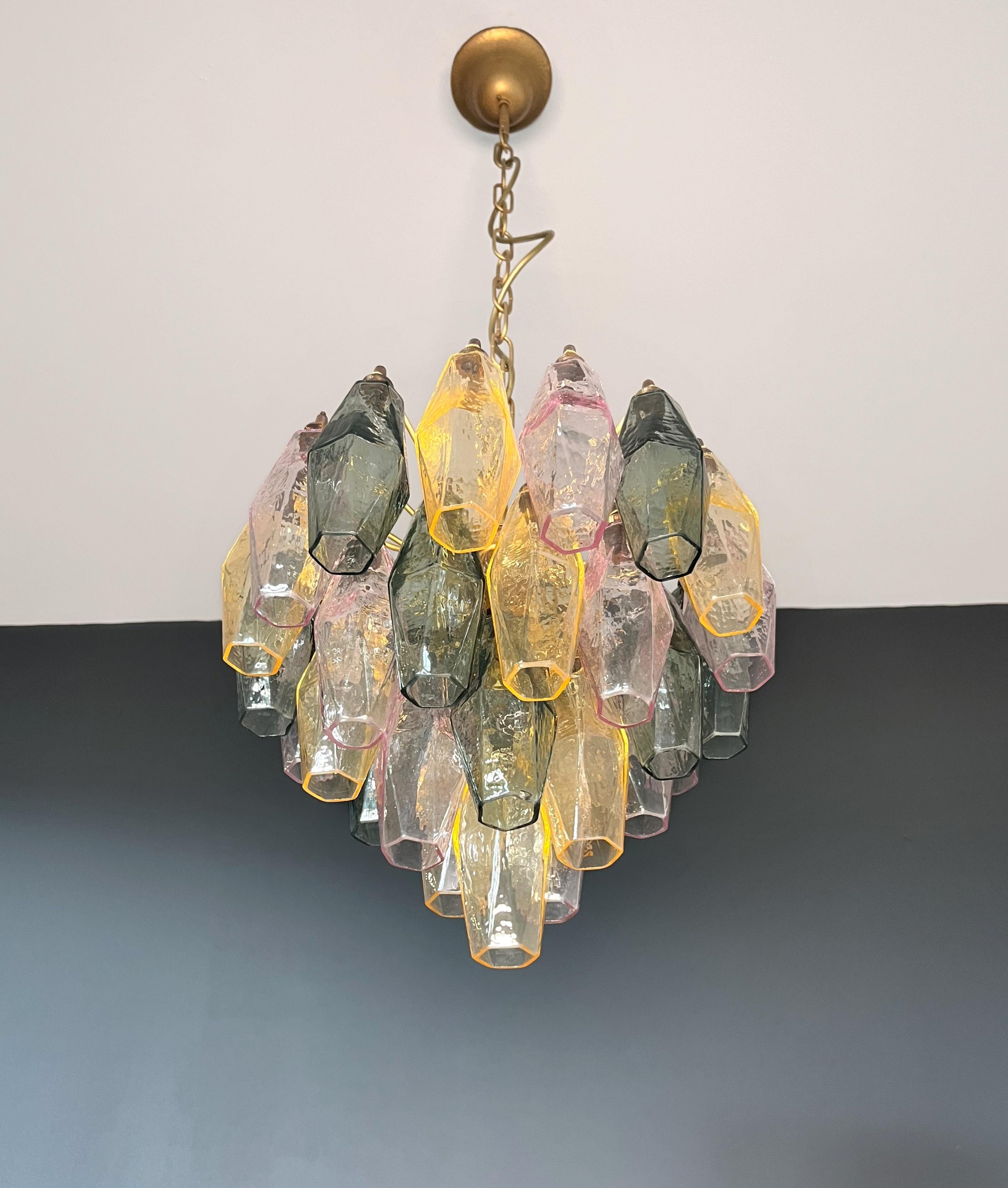 20th Century Elegant Murano multicolored Poliedri Chandelier - Carlo Scarpa design in vendita
