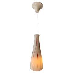 Elegant Murano pendant light, hand-blown in white glass with red twisted Lines