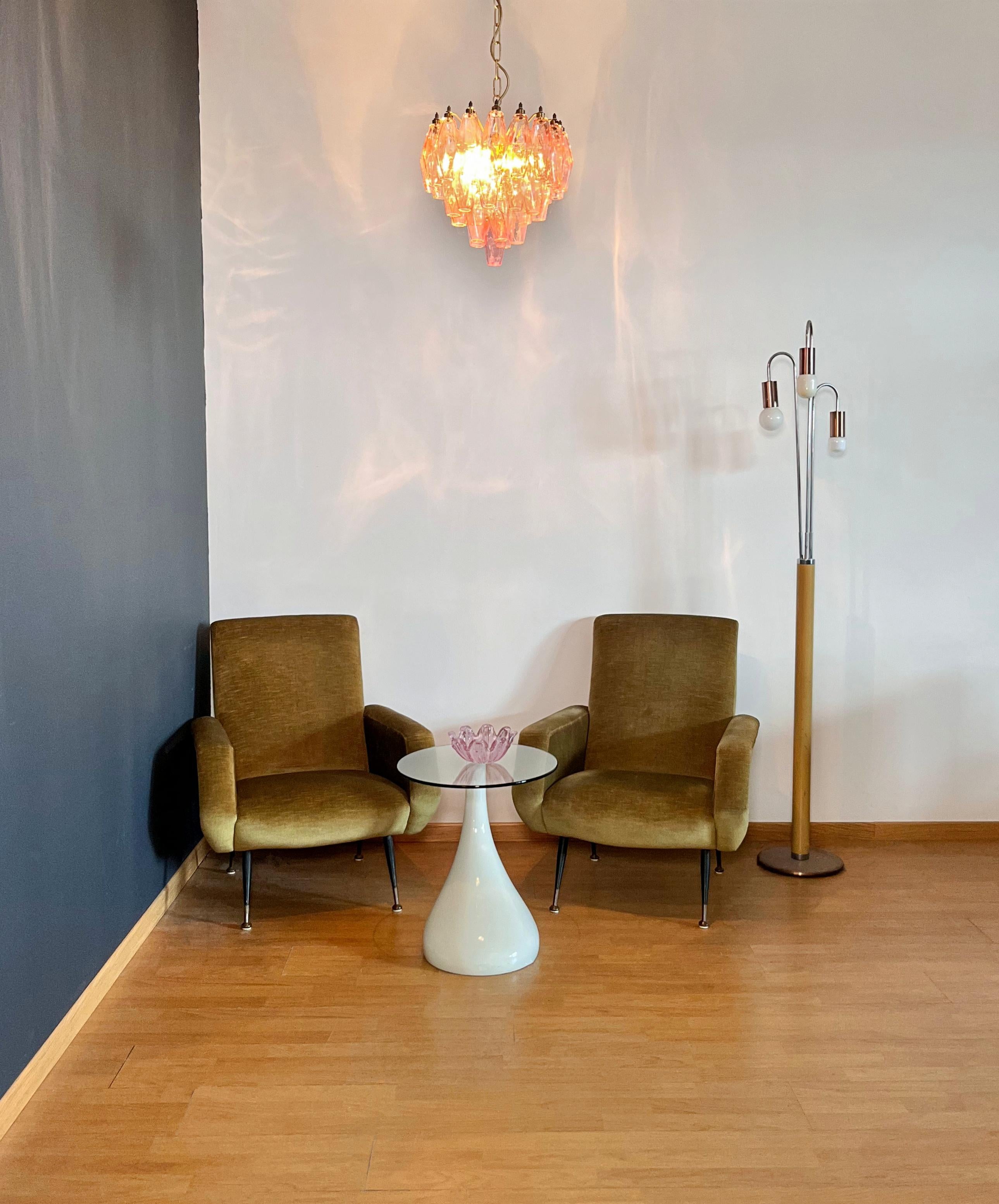 Eleganter rosafarbener Poliedri-Kronleuchter aus Muranoglas - Design von Carlo Scarpa im Angebot 2