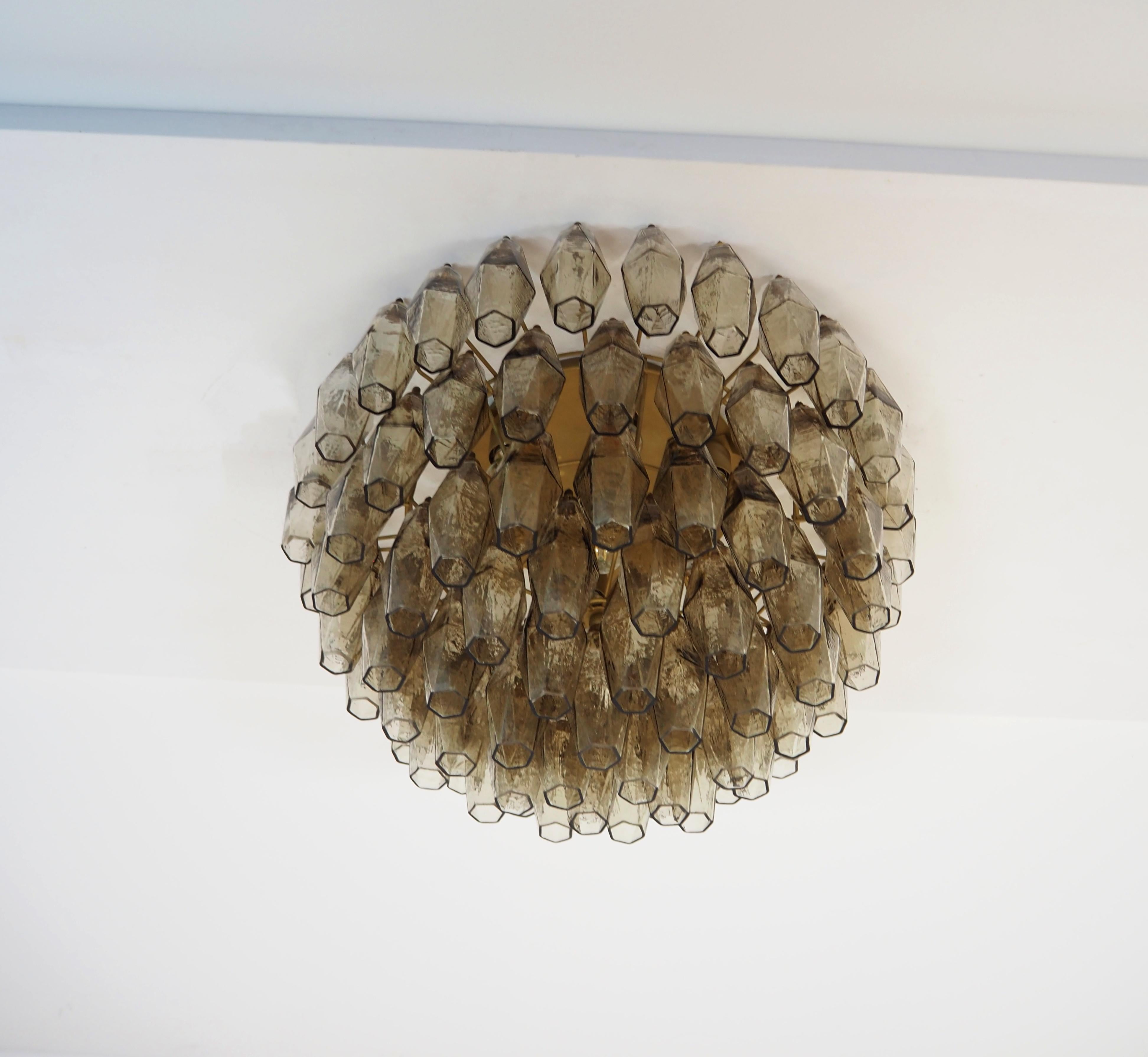 Elegant Murano Poliedri ceiling light - Carlo Scarpa - smoked glasses For Sale 2