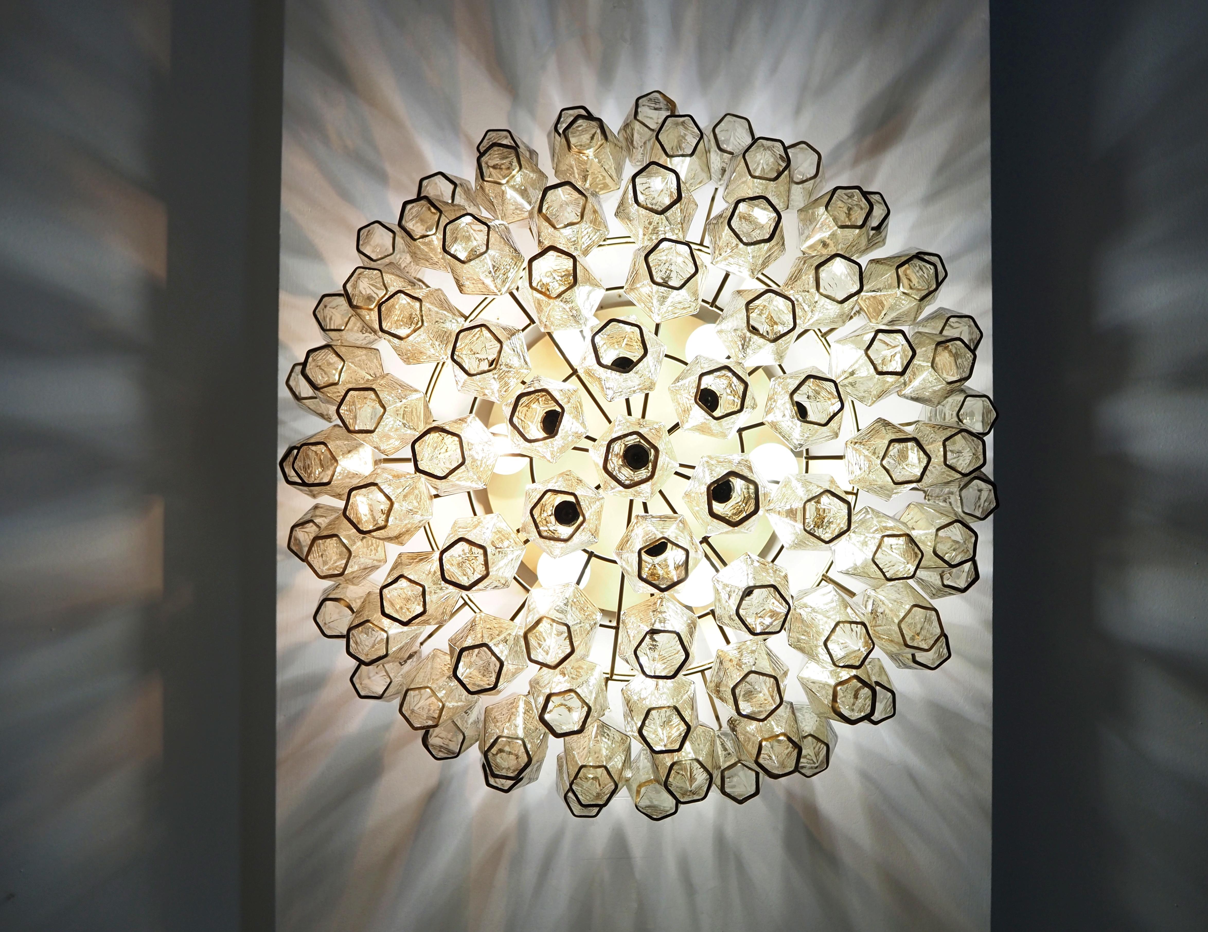 Elegant Murano Poliedri ceiling light - Carlo Scarpa - smoked glasses For Sale 3