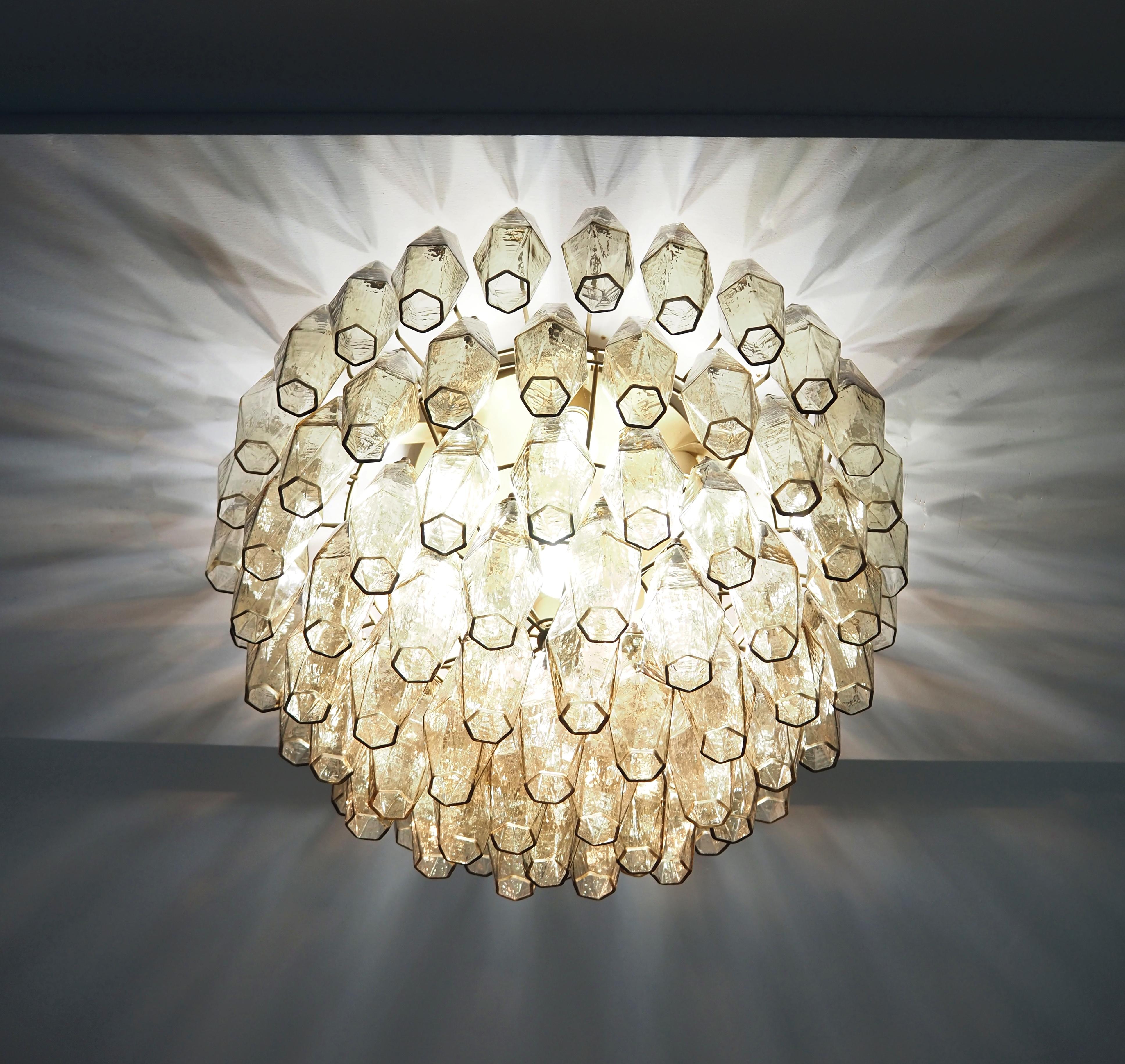 Elegant Murano Poliedri ceiling light - Carlo Scarpa - smoked glasses For Sale 4