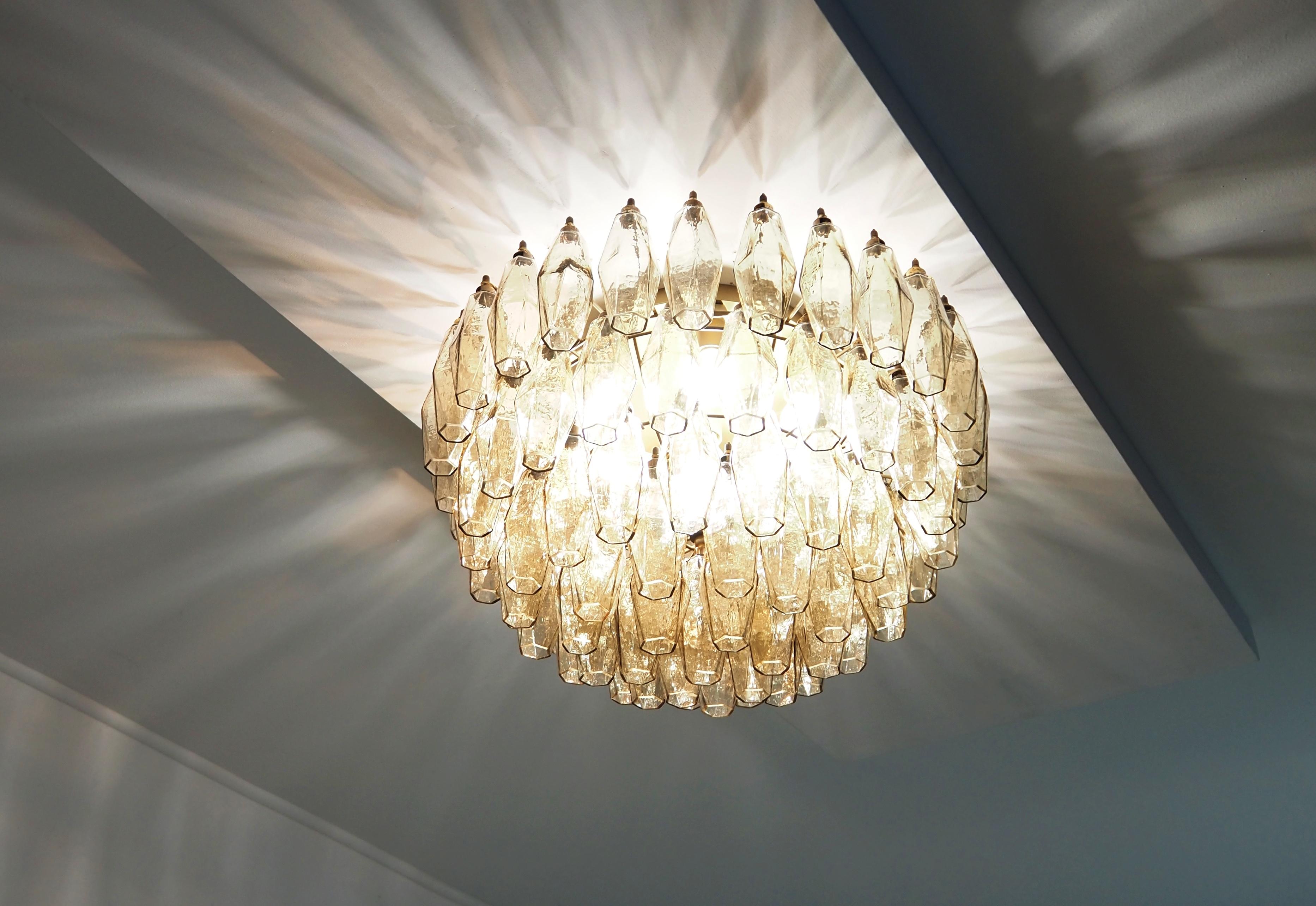 Elegant Murano Poliedri ceiling light - Carlo Scarpa - smoked glasses For Sale 5