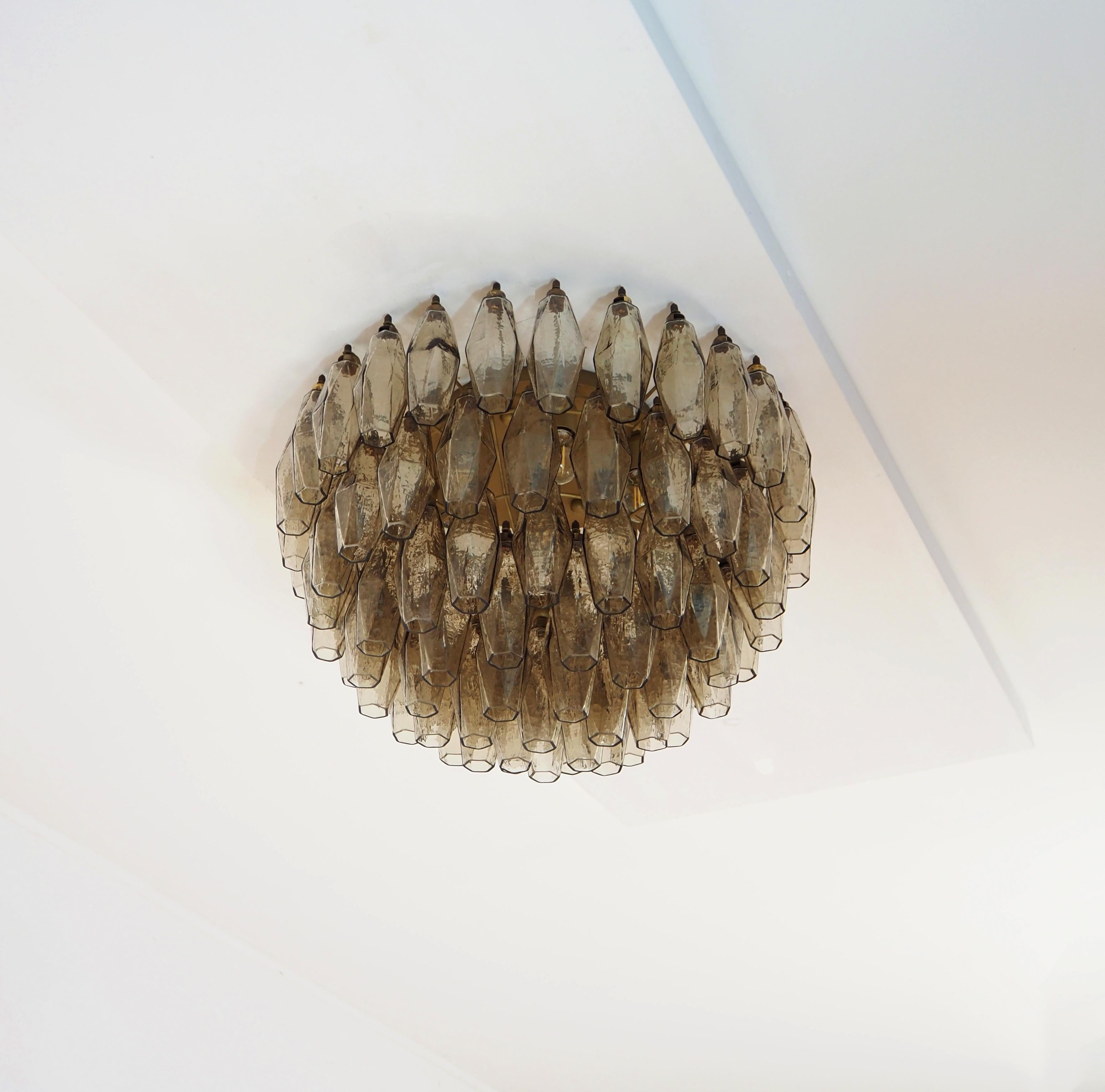 Elegant Murano Poliedri ceiling light - Carlo Scarpa - smoked glasses For Sale 6