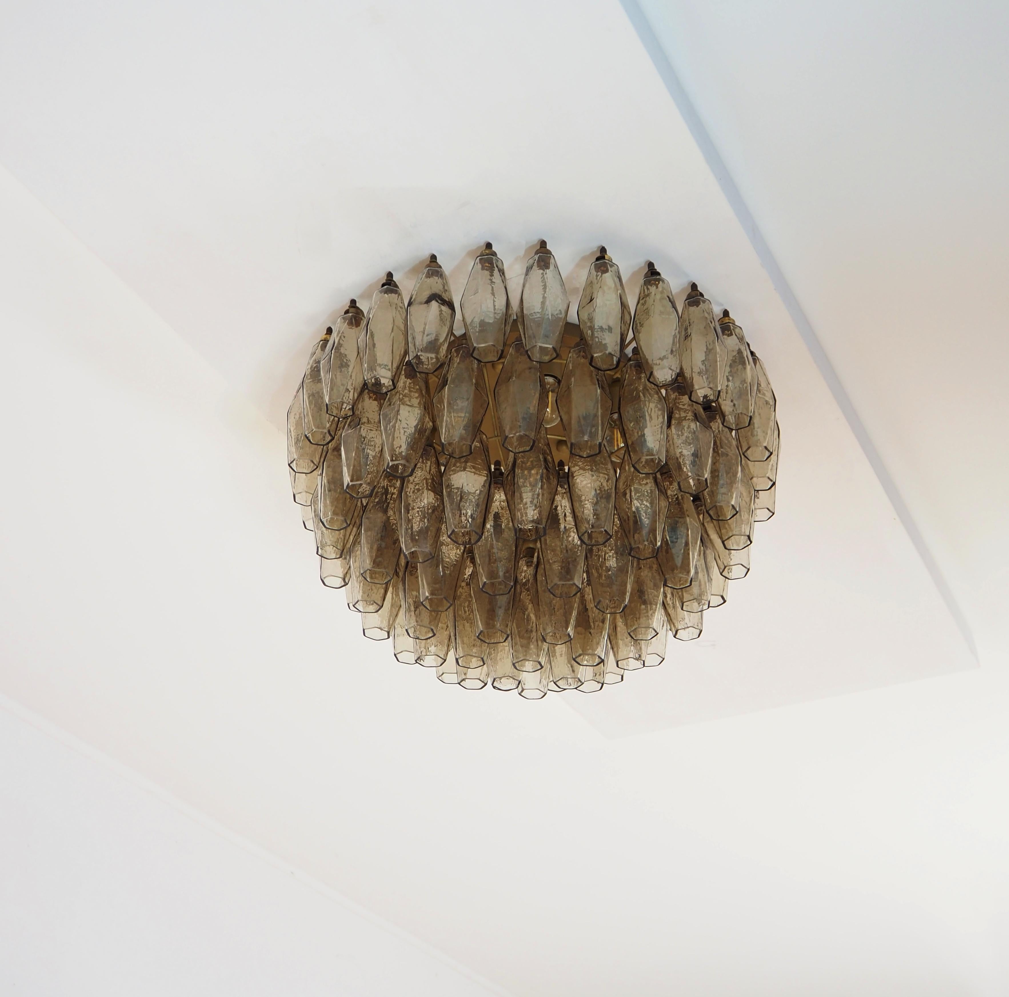 Elegant Murano Poliedri ceiling light - Carlo Scarpa - smoked glasses For Sale 7