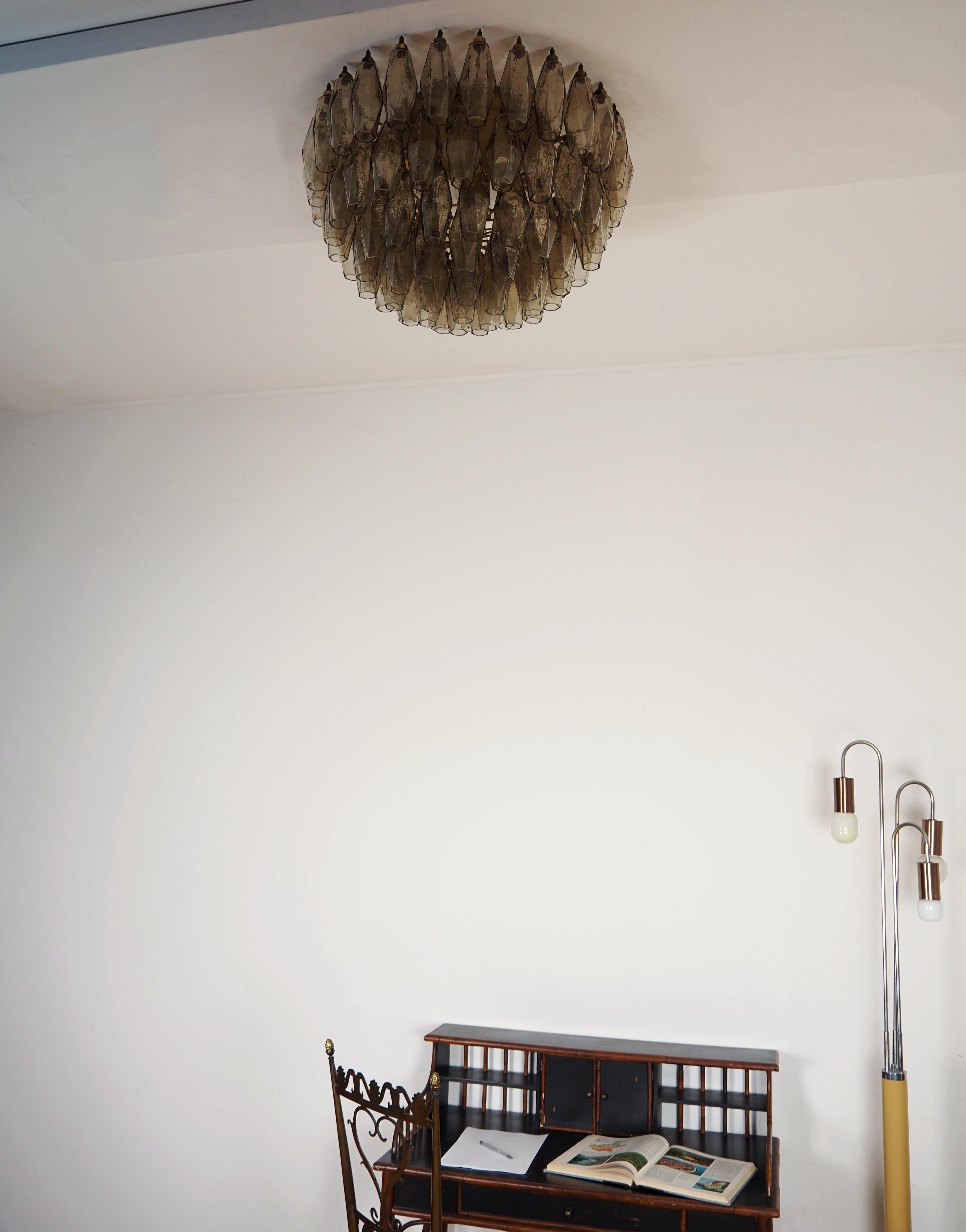 Mid-Century Modern Elegant Murano Poliedri ceiling light - Carlo Scarpa - smoked glasses For Sale
