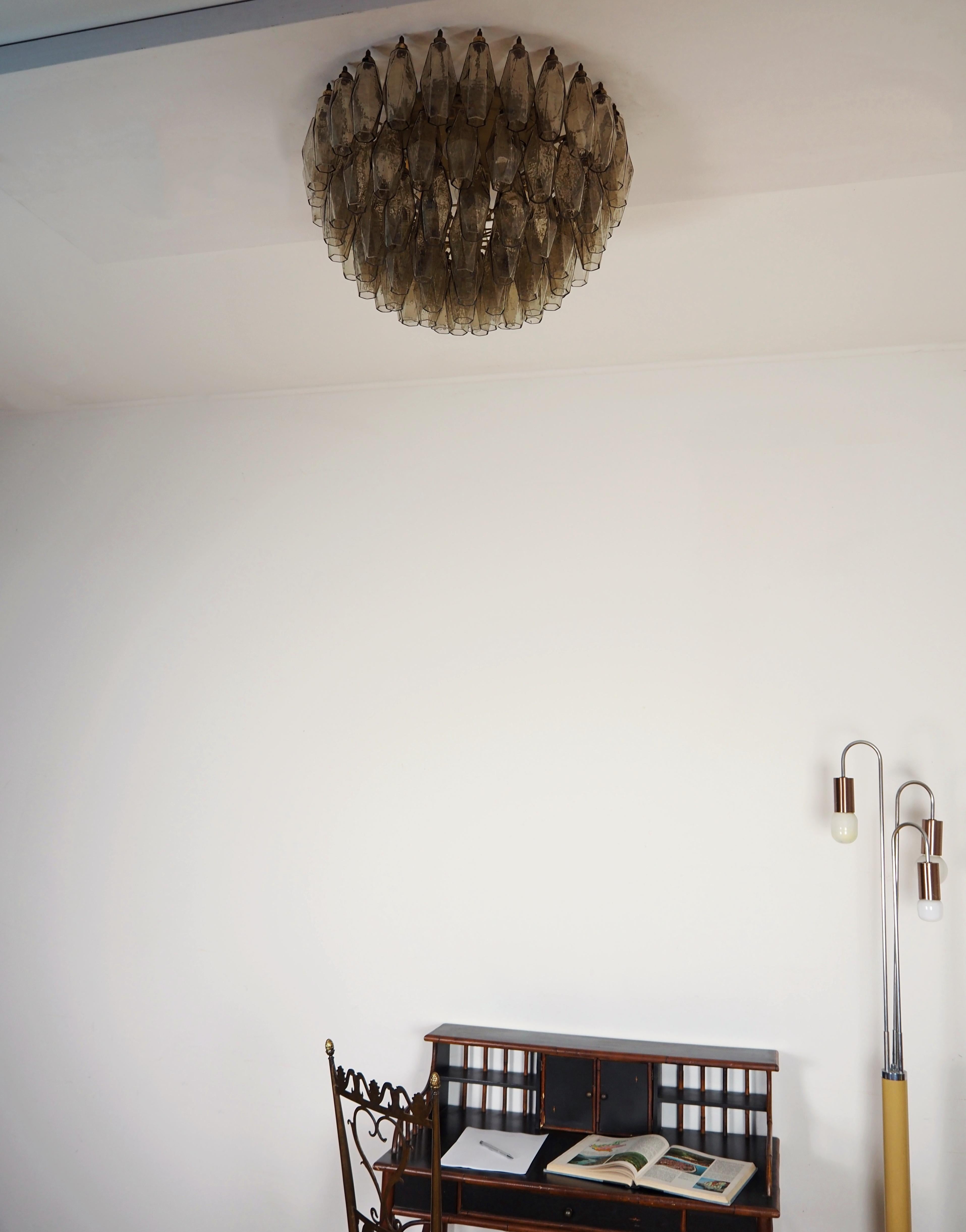 Mid-Century Modern Elegant Murano Poliedri ceiling light - Carlo Scarpa - smoked glasses
