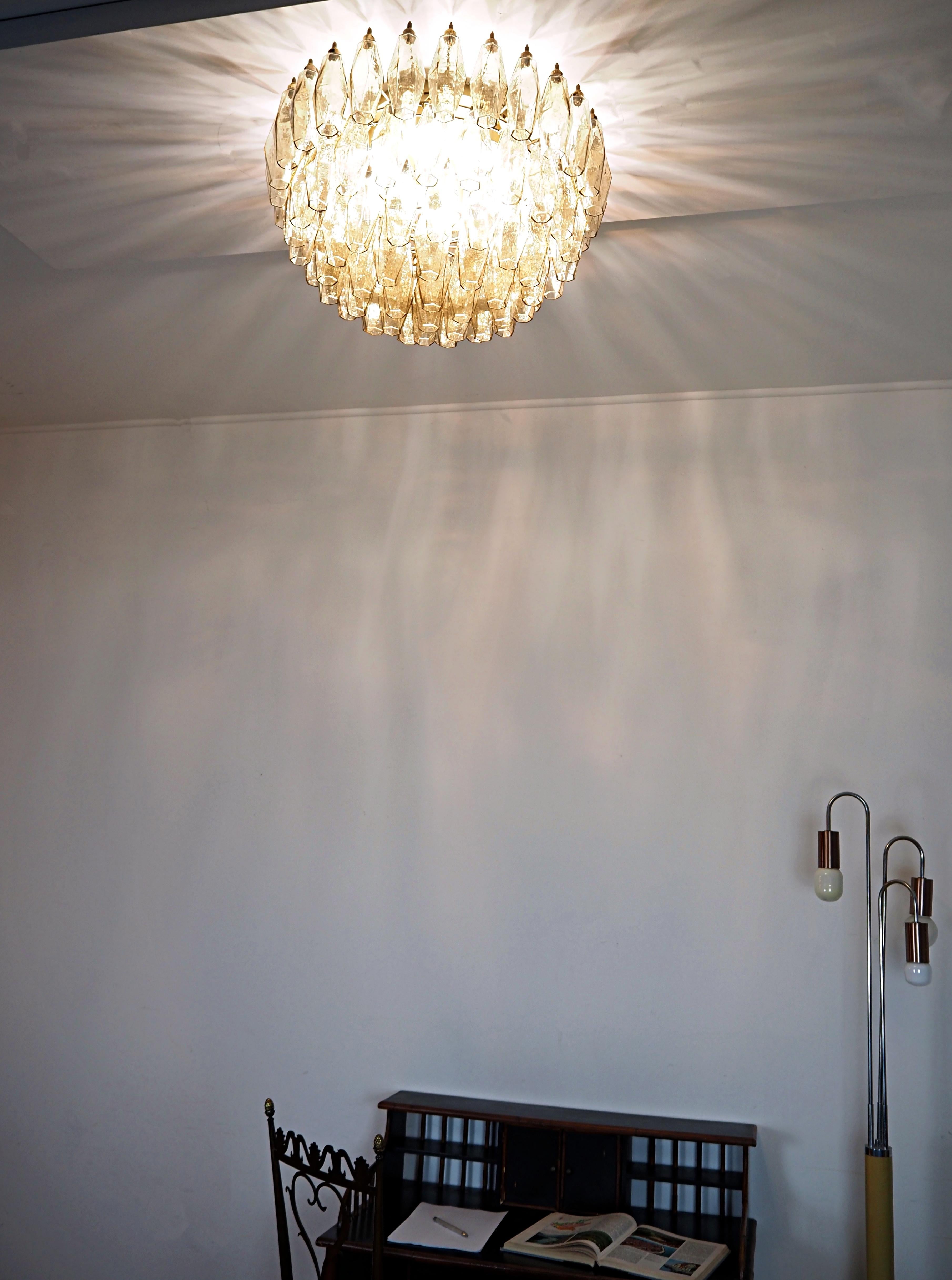 Italian Elegant Murano Poliedri ceiling light - Carlo Scarpa - smoked glasses For Sale