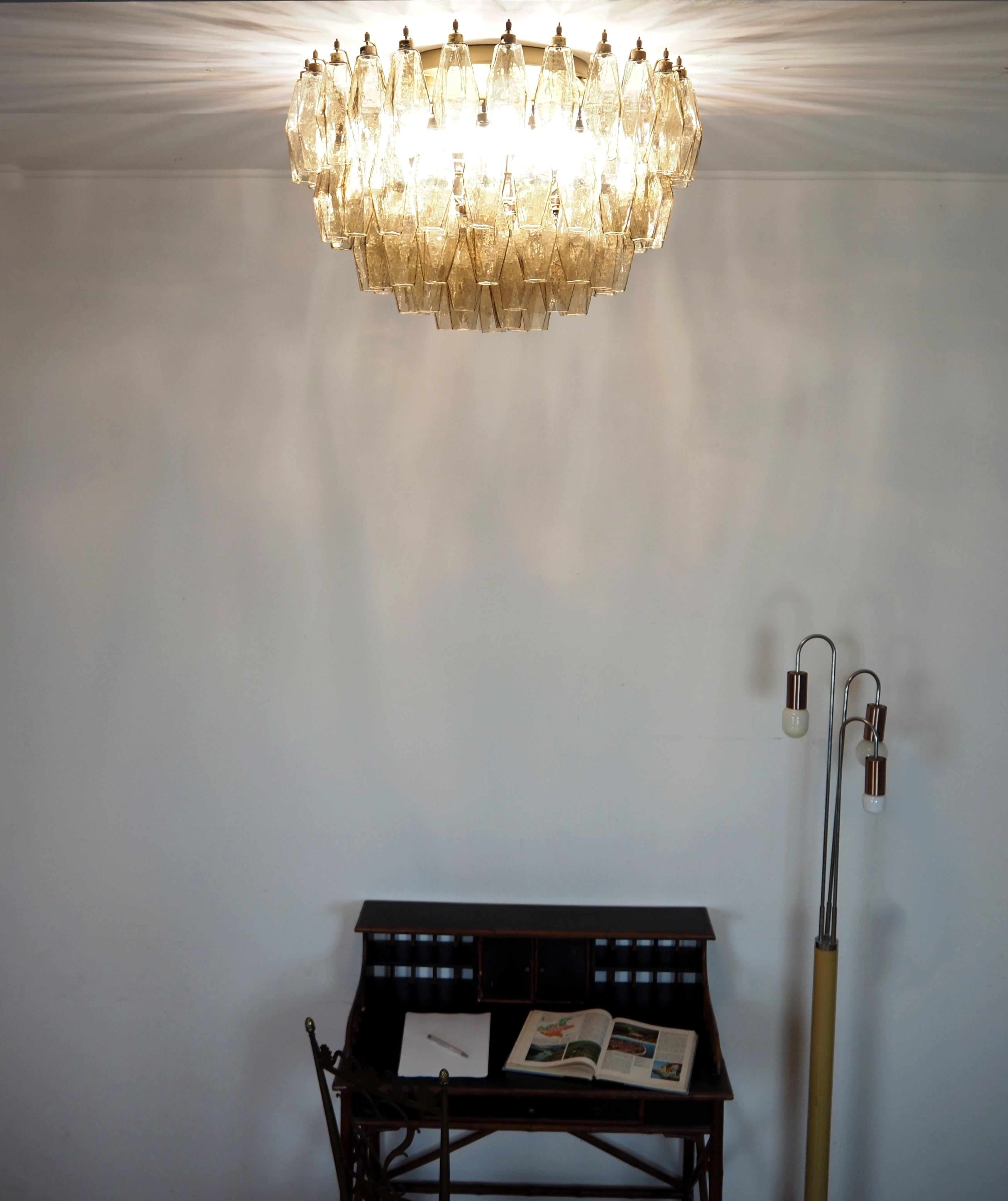 Galvanized Elegant Murano Poliedri ceiling light - Carlo Scarpa - smoked glasses For Sale