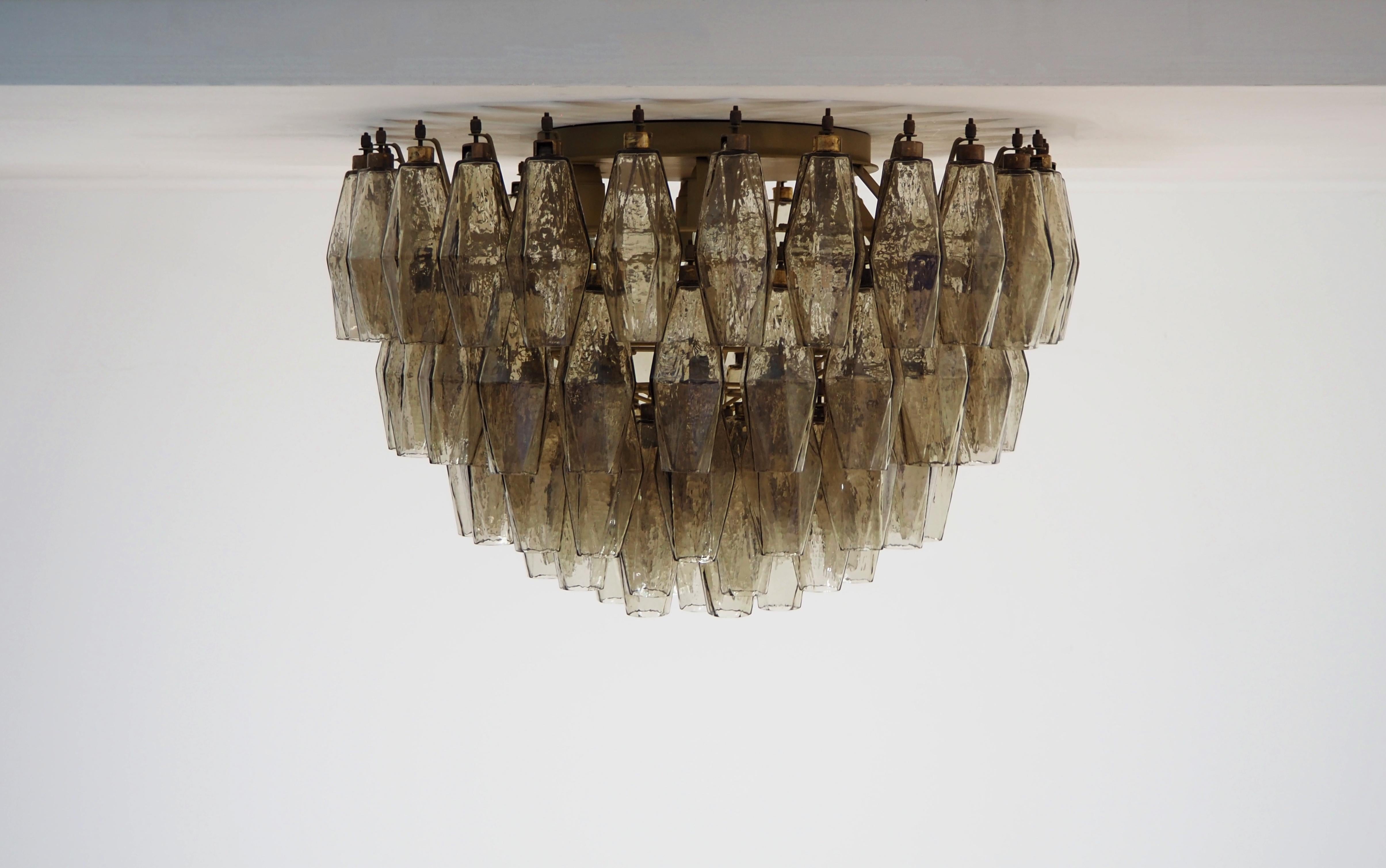 20th Century Elegant Murano Poliedri ceiling light - Carlo Scarpa - smoked glasses For Sale