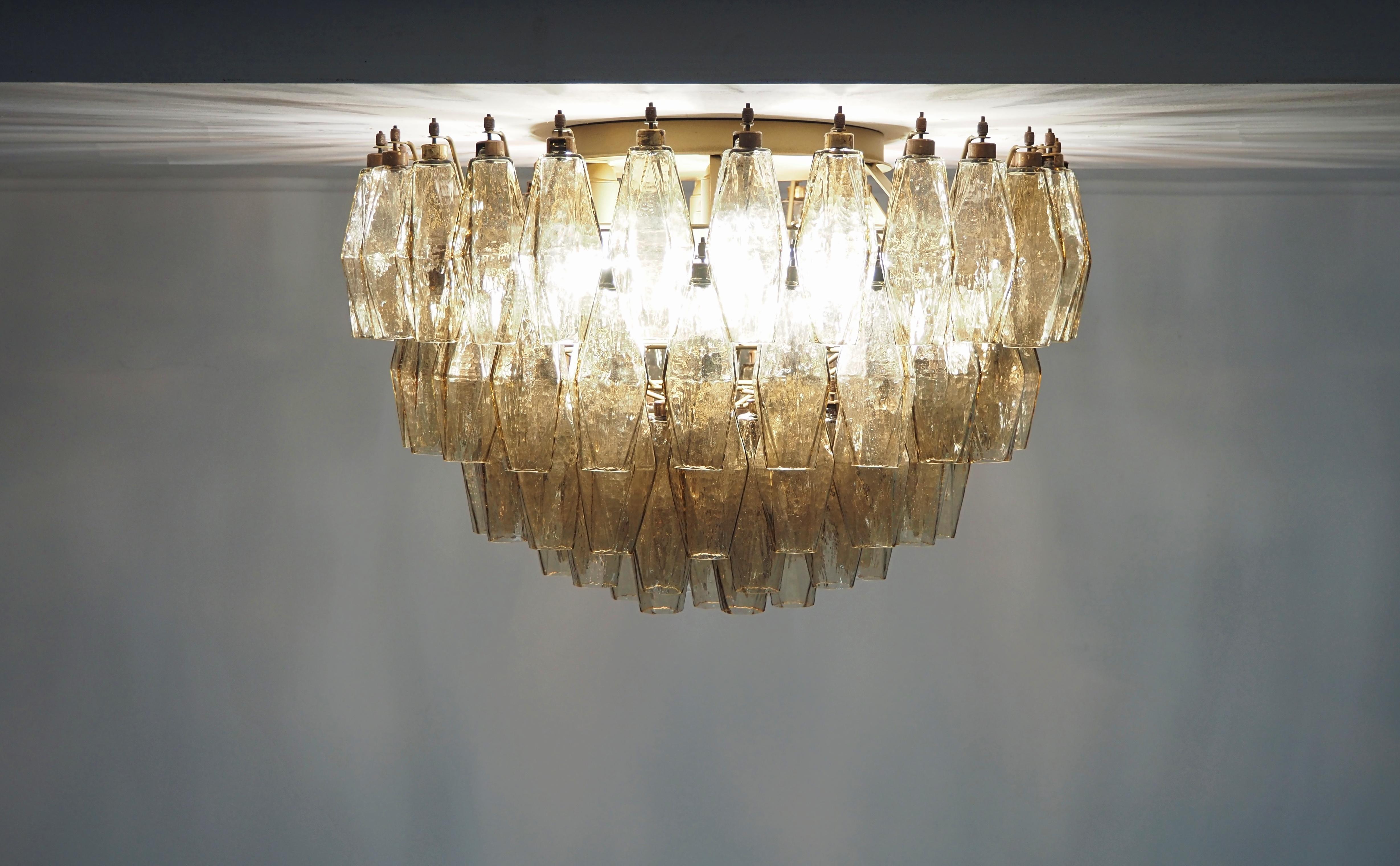 Blown Glass Elegant Murano Poliedri ceiling light - Carlo Scarpa - smoked glasses For Sale