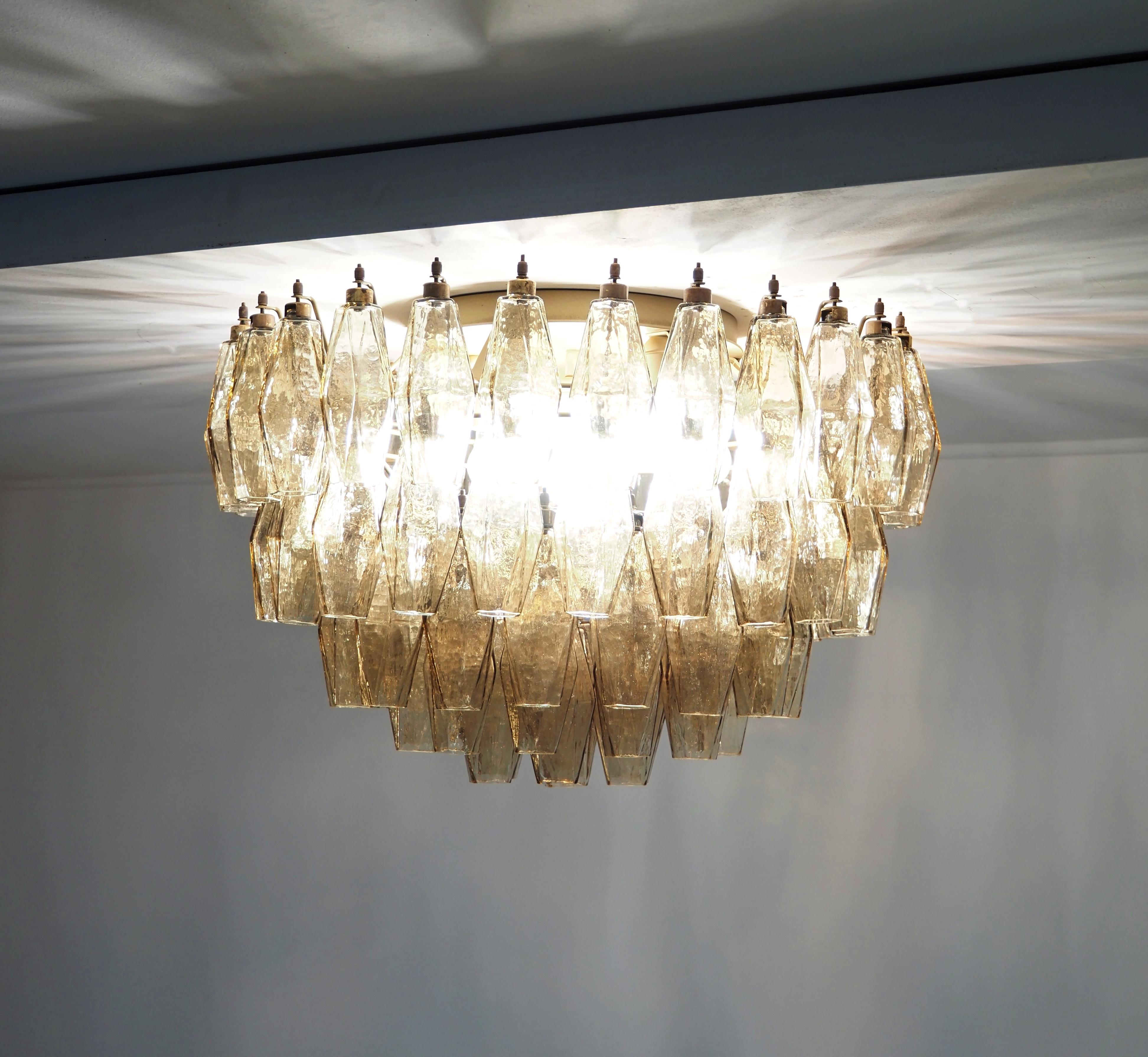 Elegant Murano Poliedri ceiling light - Carlo Scarpa - smoked glasses For Sale 1