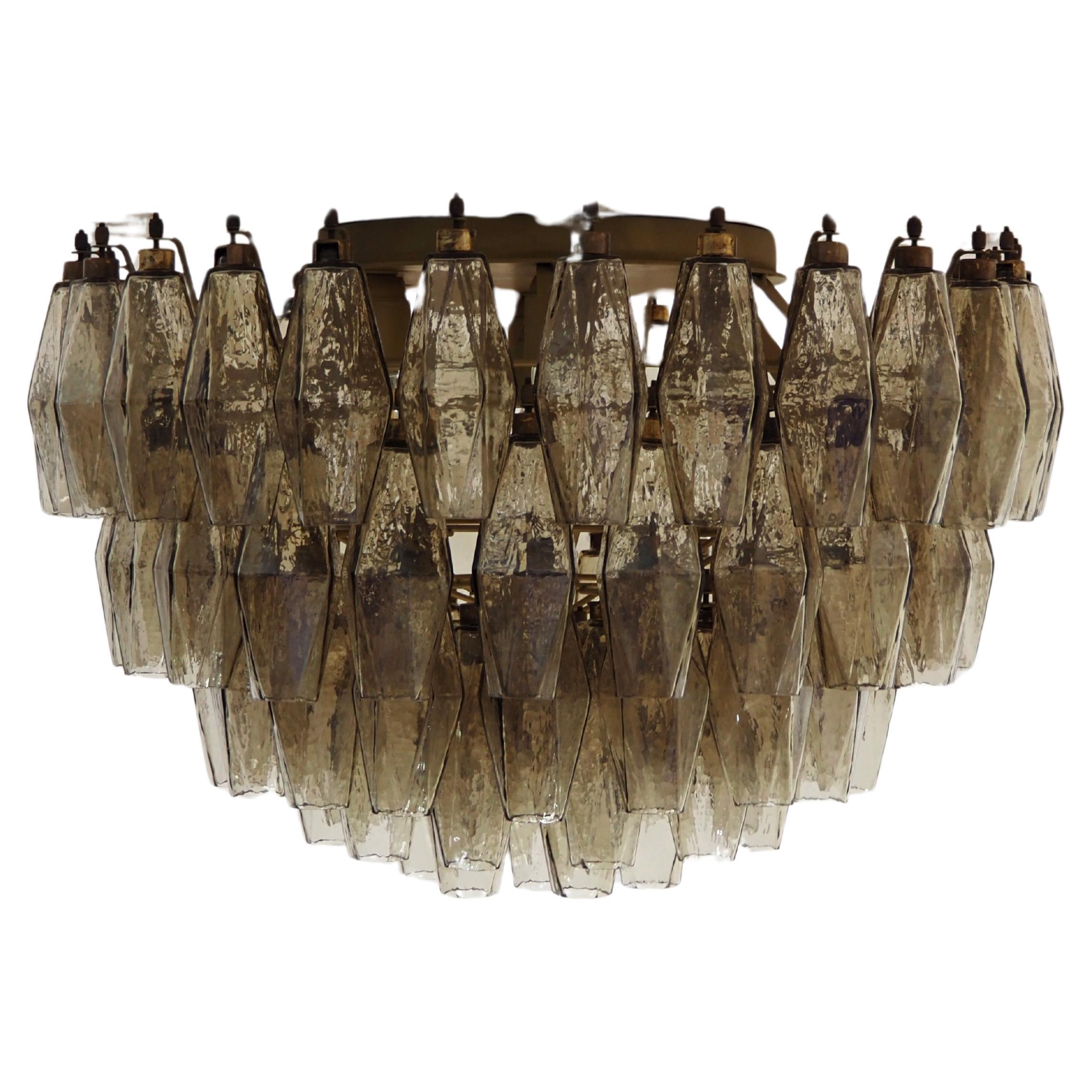 Elegant Murano Poliedri ceiling light - Carlo Scarpa - smoked glasses For Sale