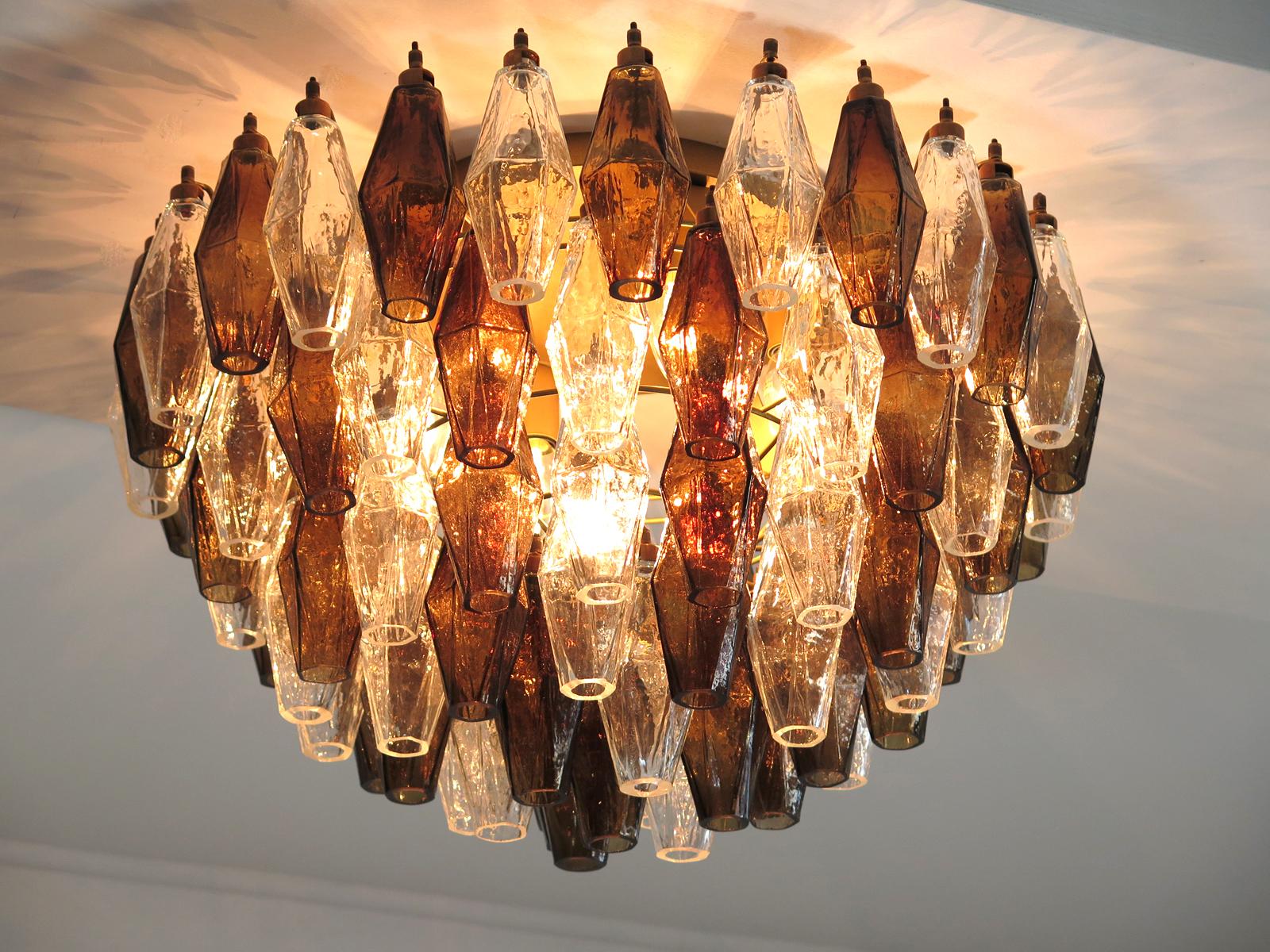 Elegant Murano Poliedri Ceiling Light, Carlo Scarpa Transparent and Smoked Glass For Sale 3