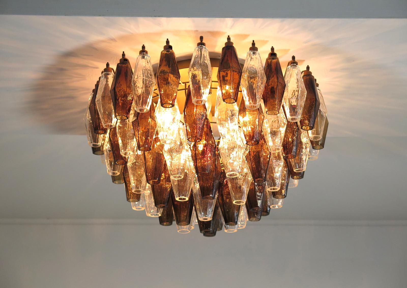 Elegant Murano Poliedri Ceiling Light, Carlo Scarpa Transparent and Smoked Glass For Sale 4