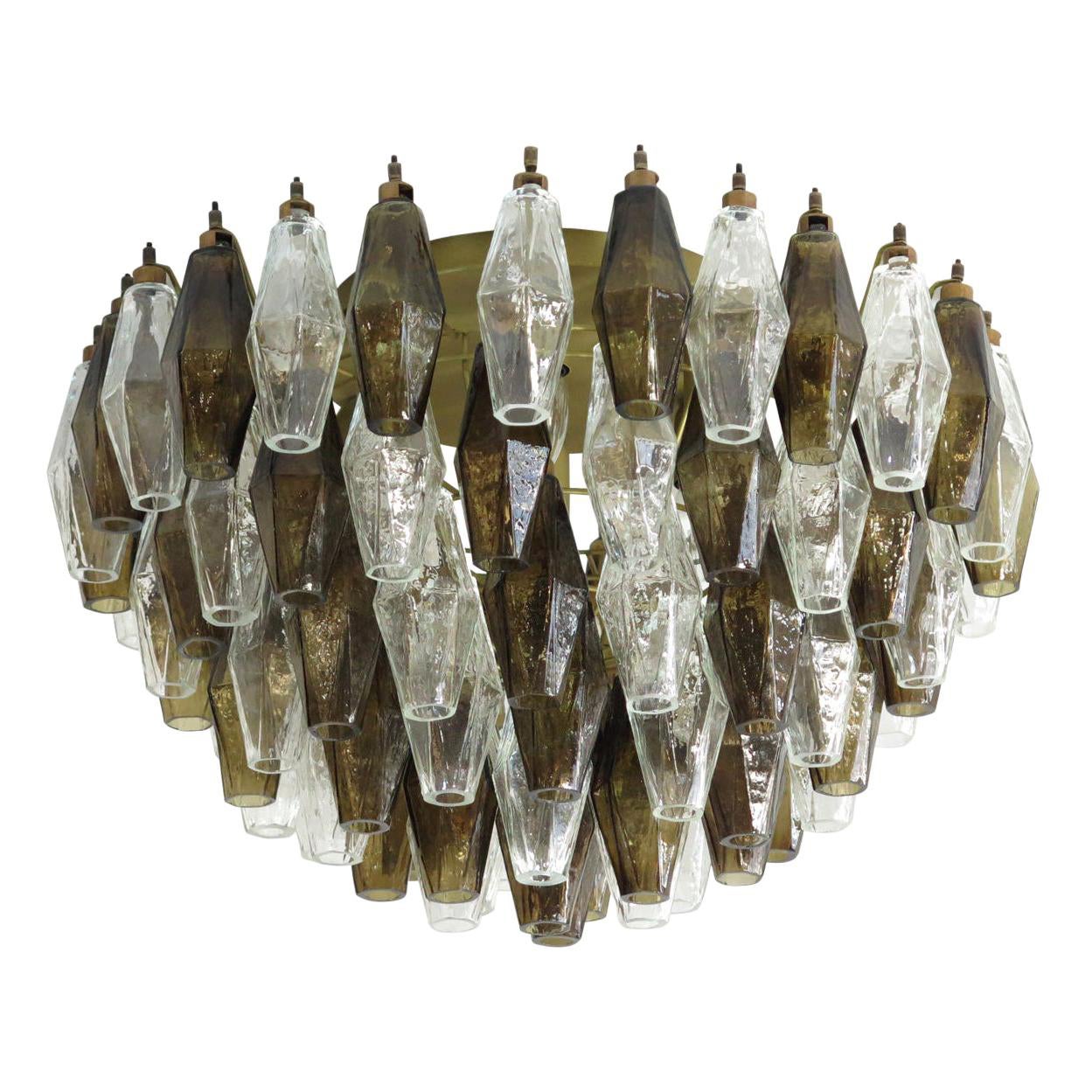 Elegant Murano Poliedri Ceiling Light, Carlo Scarpa Transparent and Smoked Glass