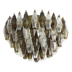 Plafonnier élégant de Murano Poliedri, Carlo Scarpa en verre transparent et fumé