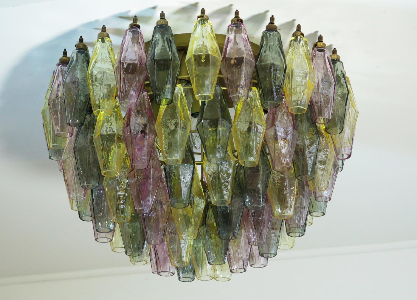 Mid-Century Modern Elegant Murano Poliedri Ceiling Light, Multicolored Glasses For Sale