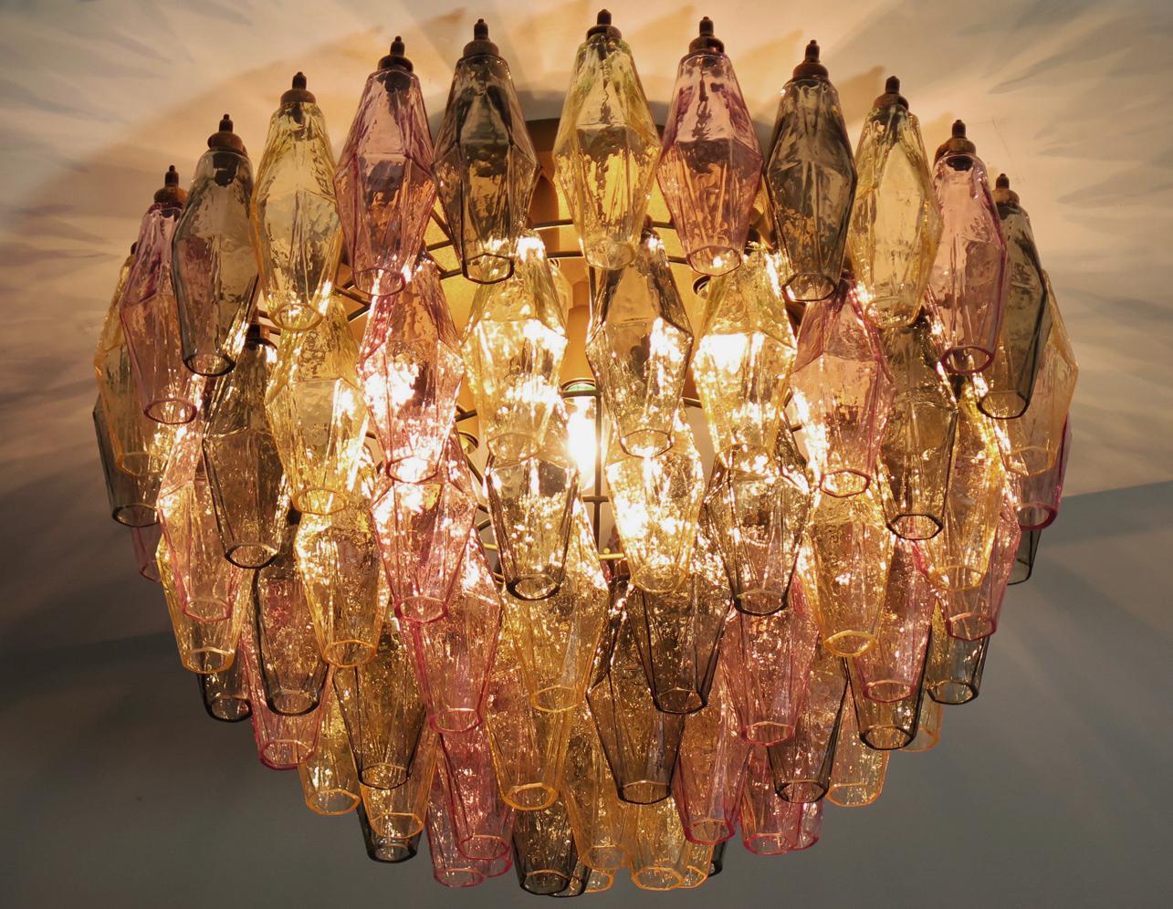 Italian Elegant Murano Poliedri Ceiling Light, Multicolored Glasses For Sale