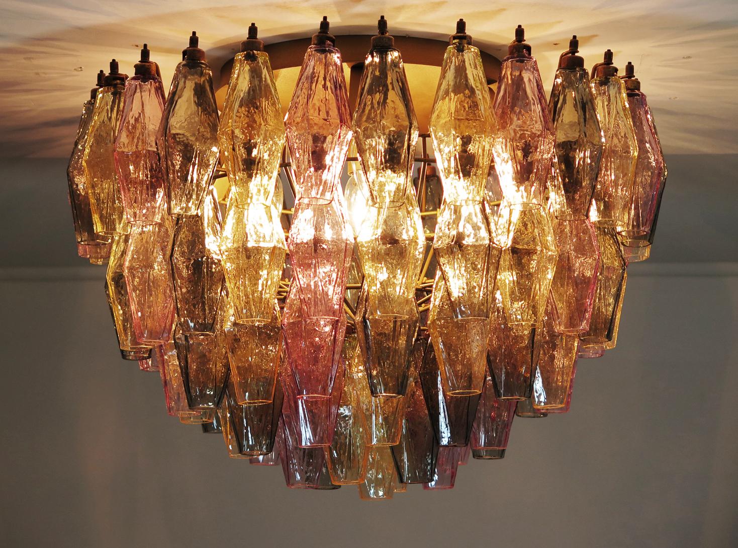Late 20th Century Elegant Murano Poliedri Ceiling Light, Multicolored Glasses For Sale