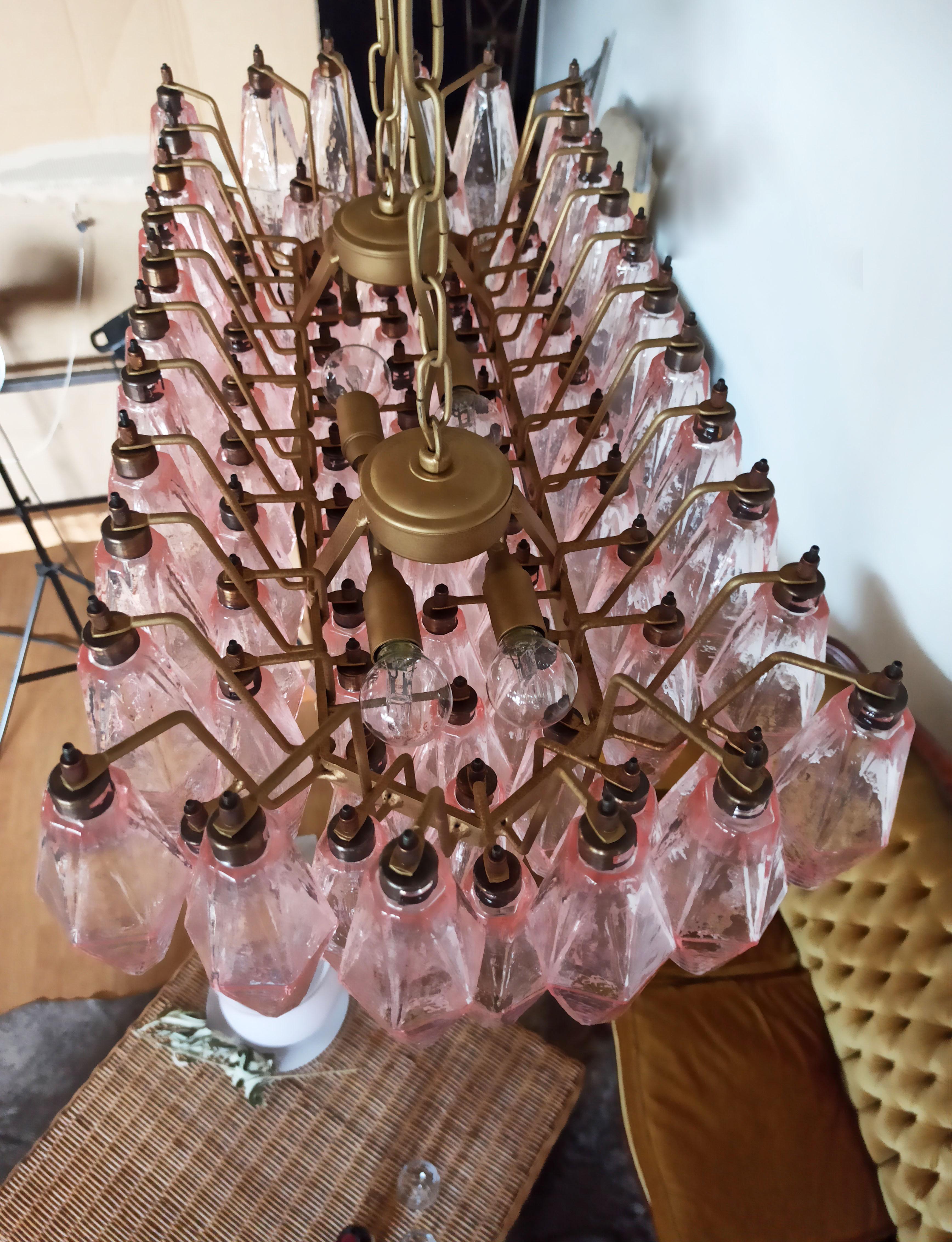 Elegant Murano Poliedri Chandelier, 84 Pink Glasses 11